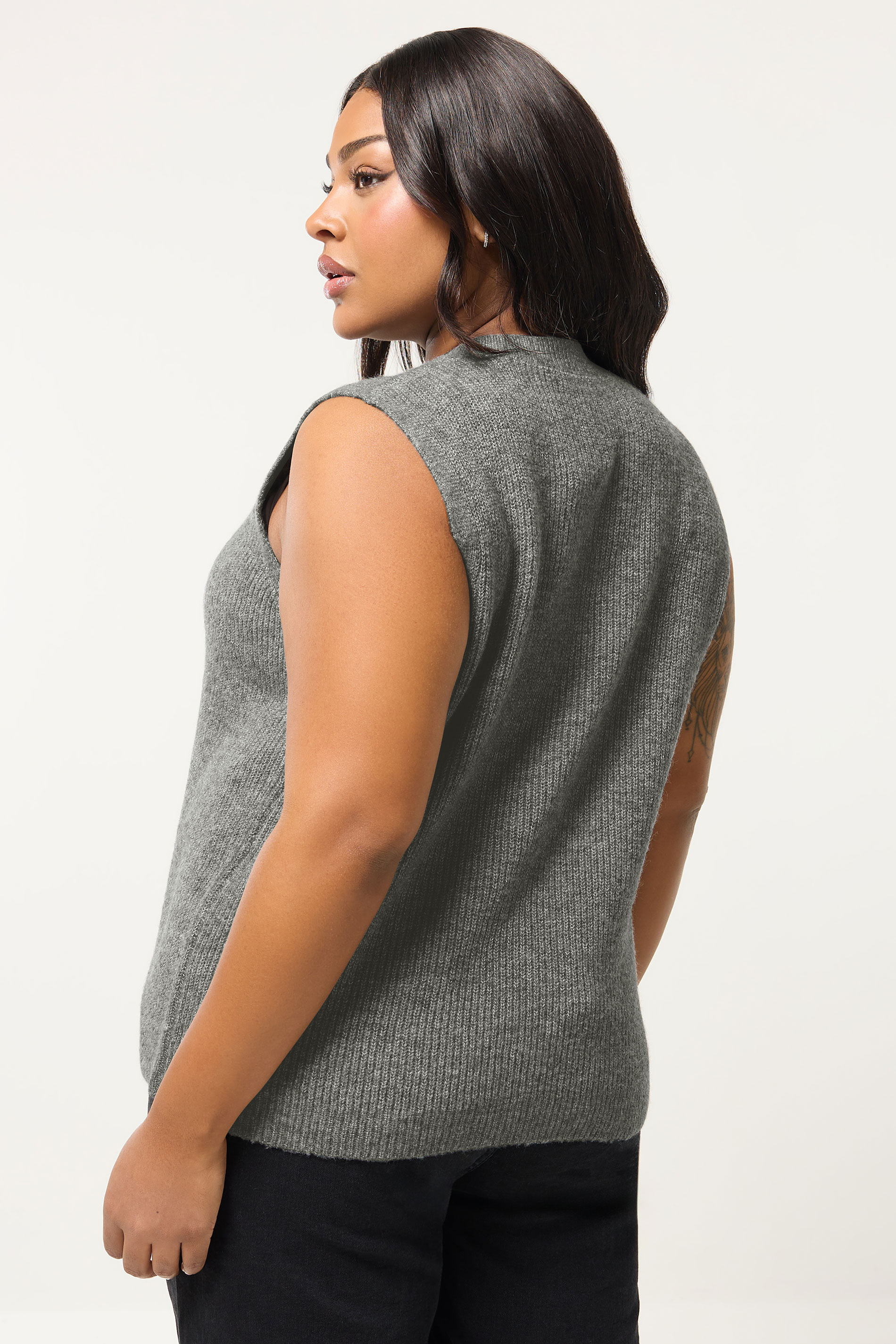YOURS Plus Size Dark Grey Double Tie Knitted Vest Top | Yours Clothing 2