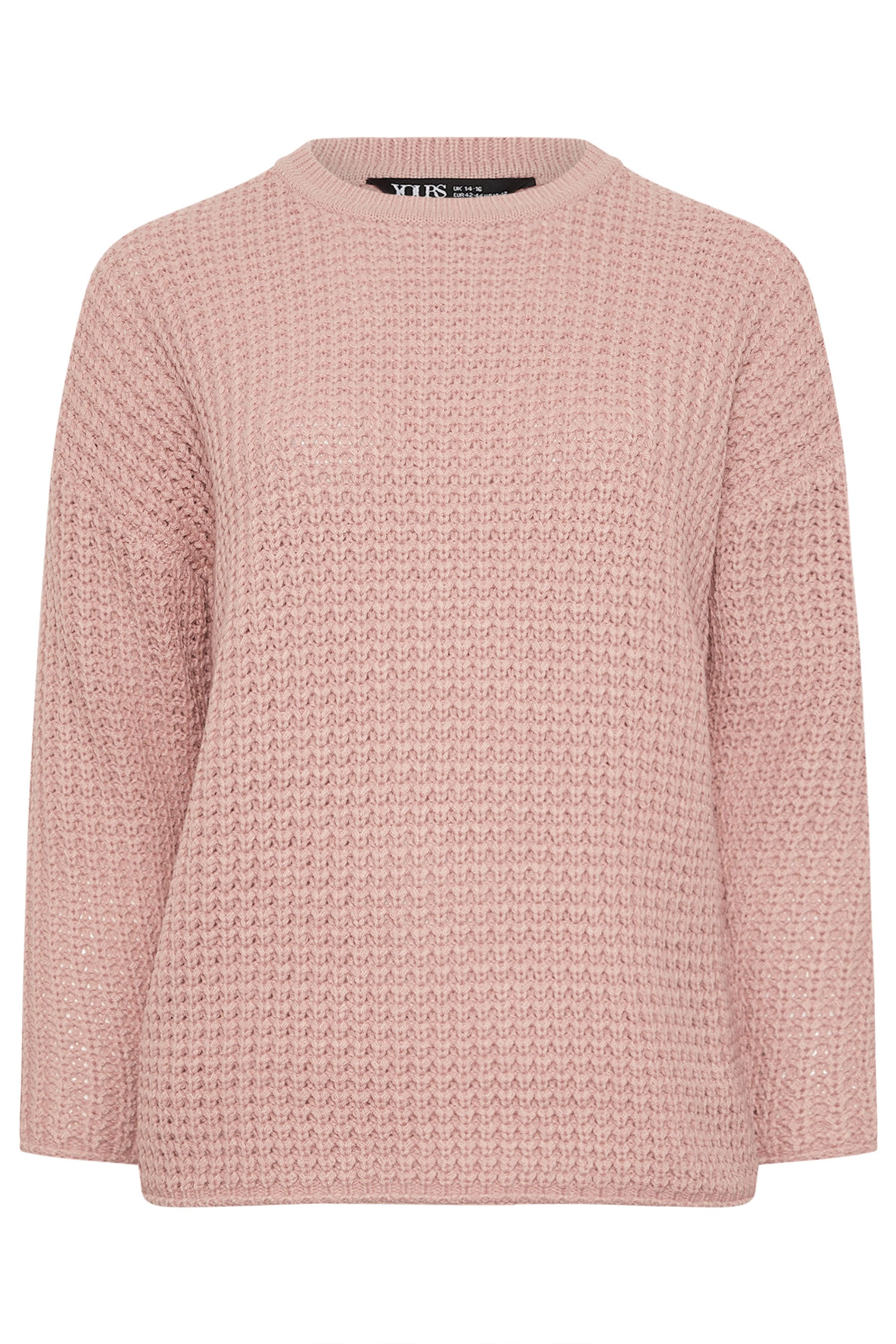YOURS Plus Size Light Pink Waffle Knit Jumper | Yours Clothing 6