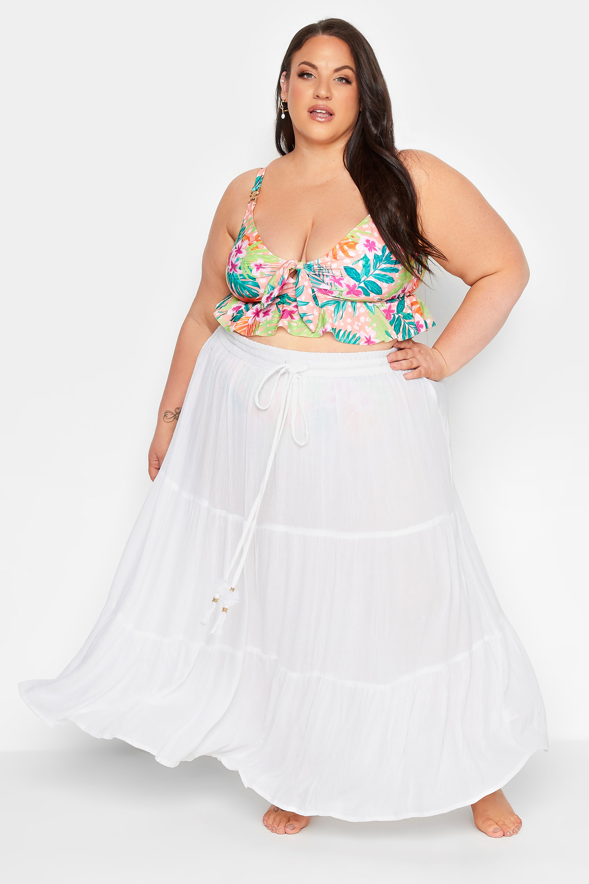 YOURS Curve Plus Size White Tiered Beach Skirt | Yours Clothing  3