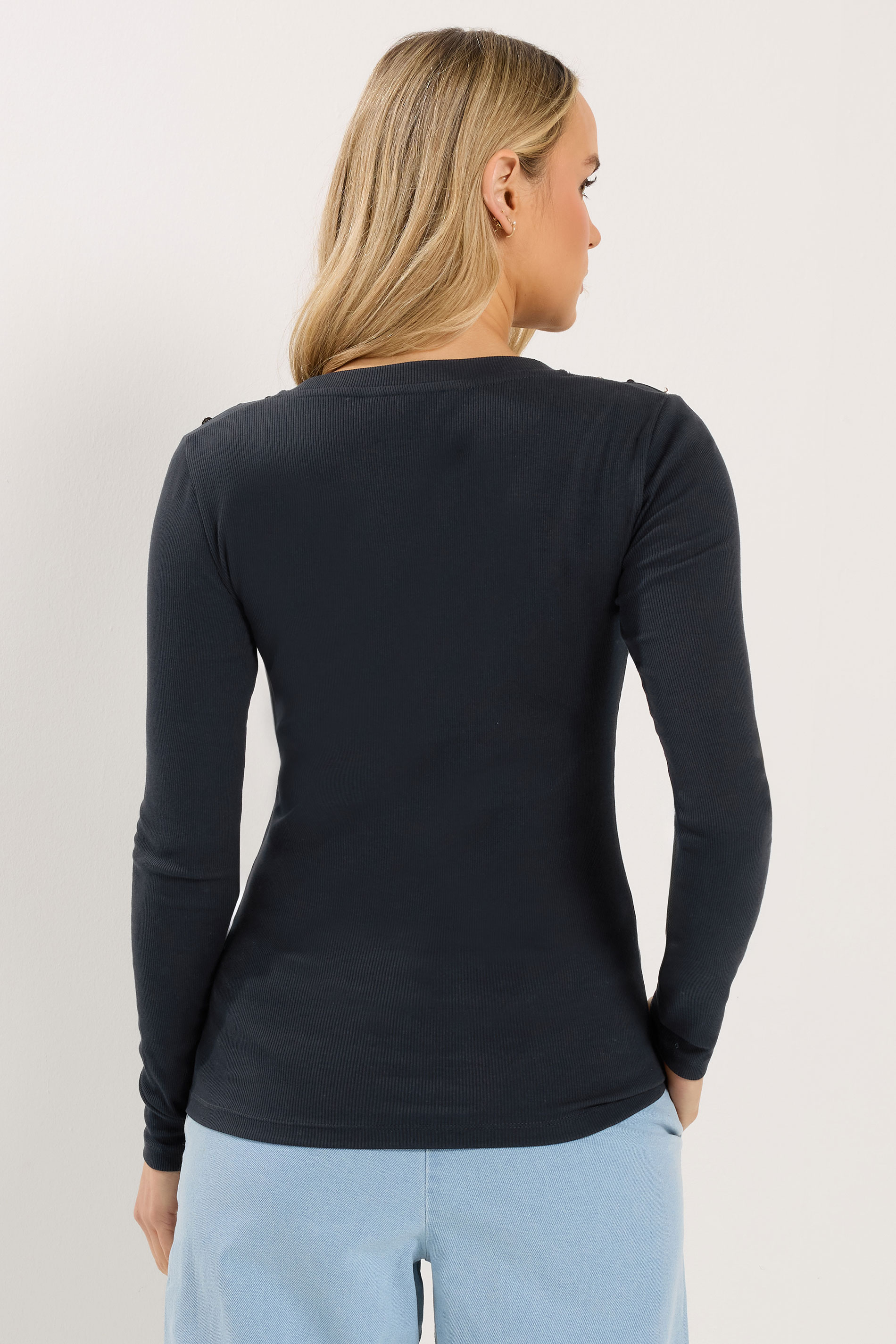 LTS Tall Women's Navy Blue Ribbed Button Top | Long Tall Sally 2
