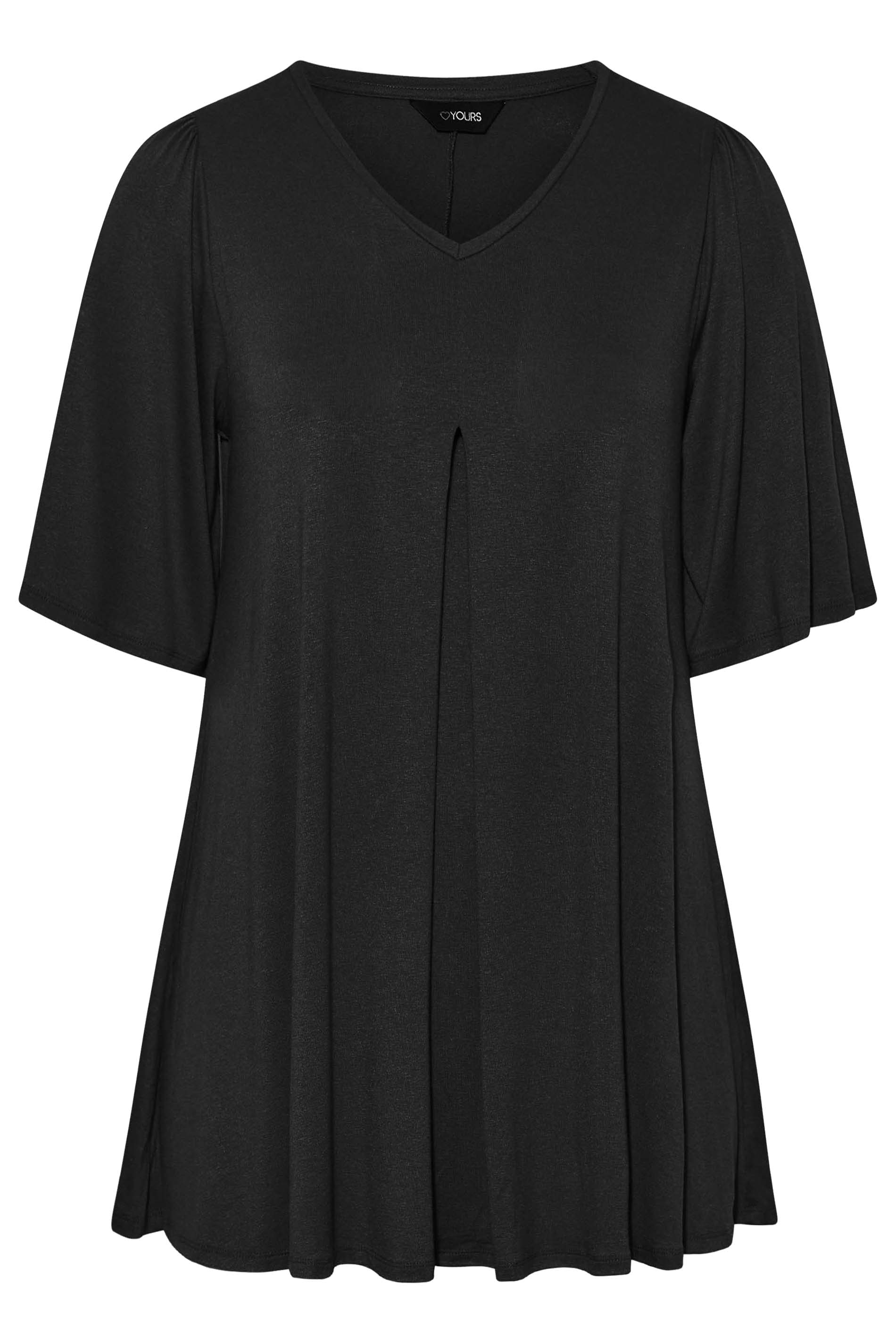 Plus Size Black Pleat Angel Sleeve Swing Top | Yours Clothing 6