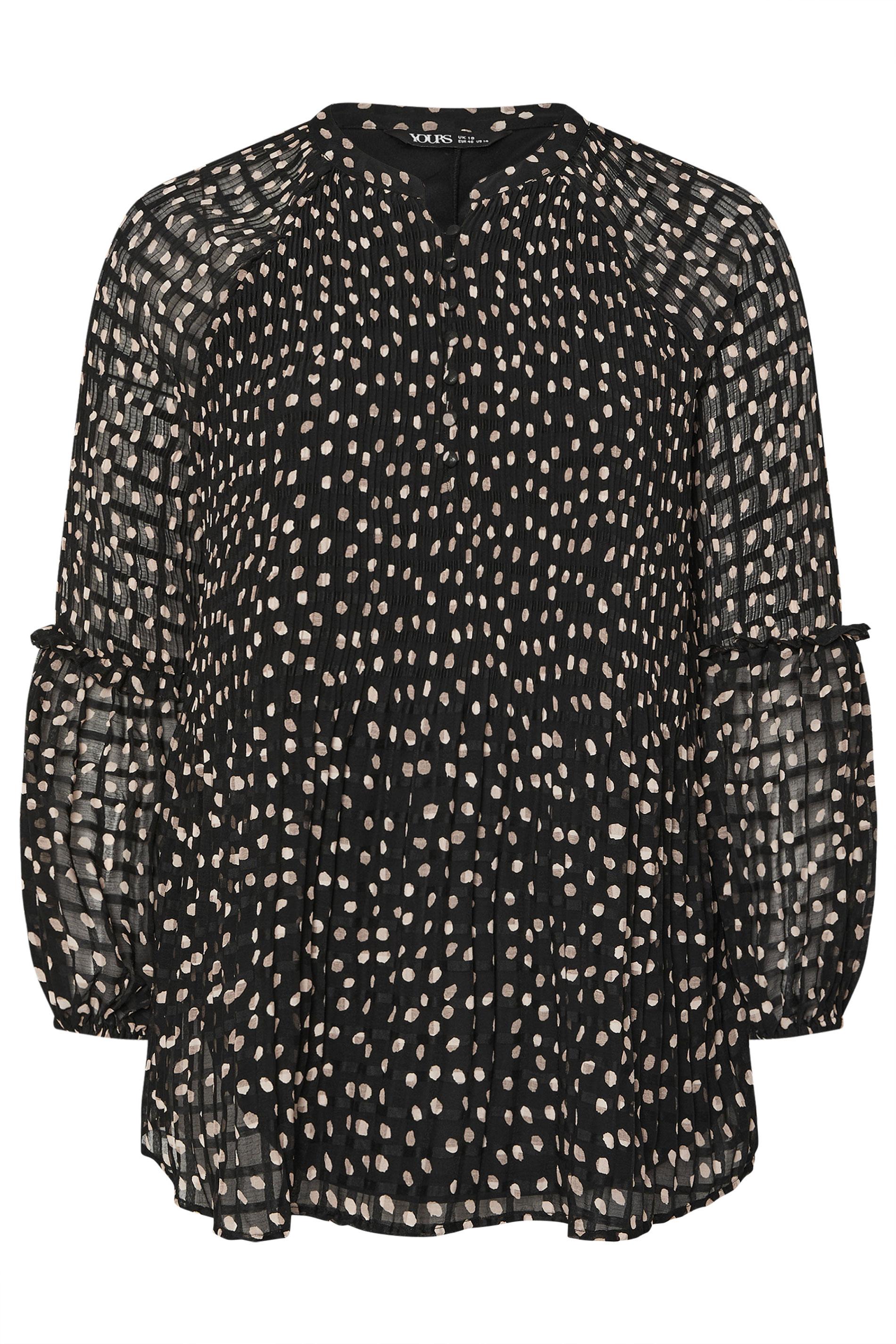 YOURS Plus Size Black Polka Dot Print Pleated Blouse | Yours Clothing 6