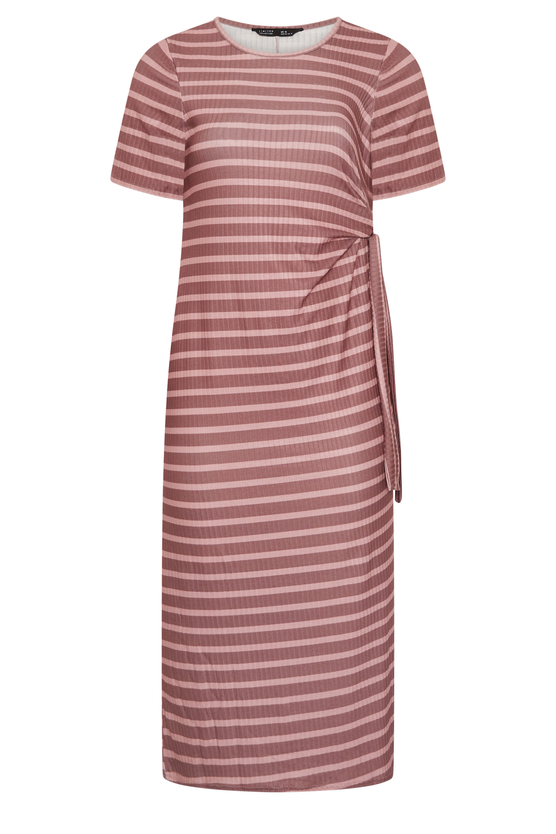 LIMITED COLLECTION Plus Size Pink Stripe Ribbed Knot Dress | Yours Clothing 5
