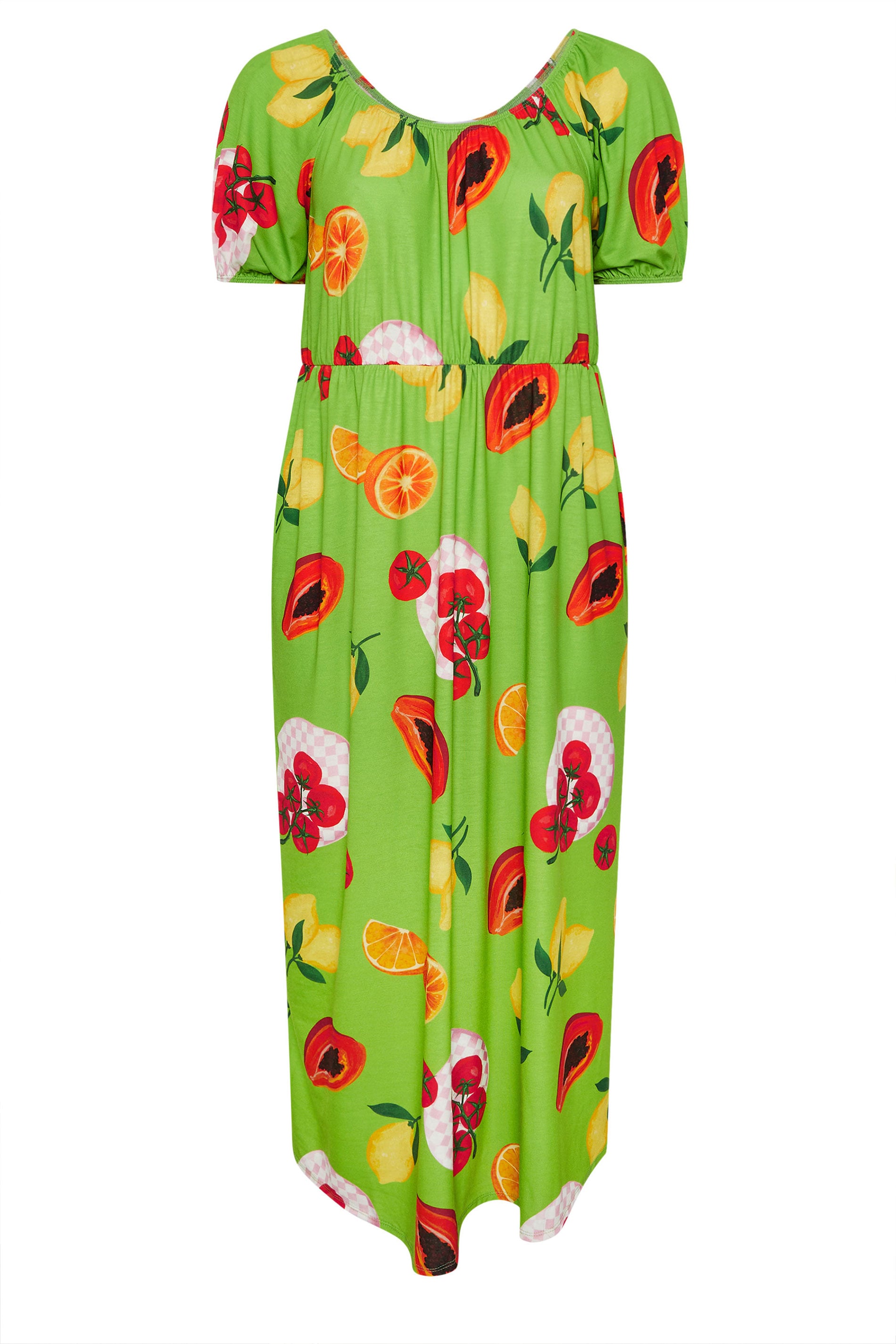 LIMITED COLLECTION Plus Size Green Fruit Print Bardot Dress | Yours Clothing 6