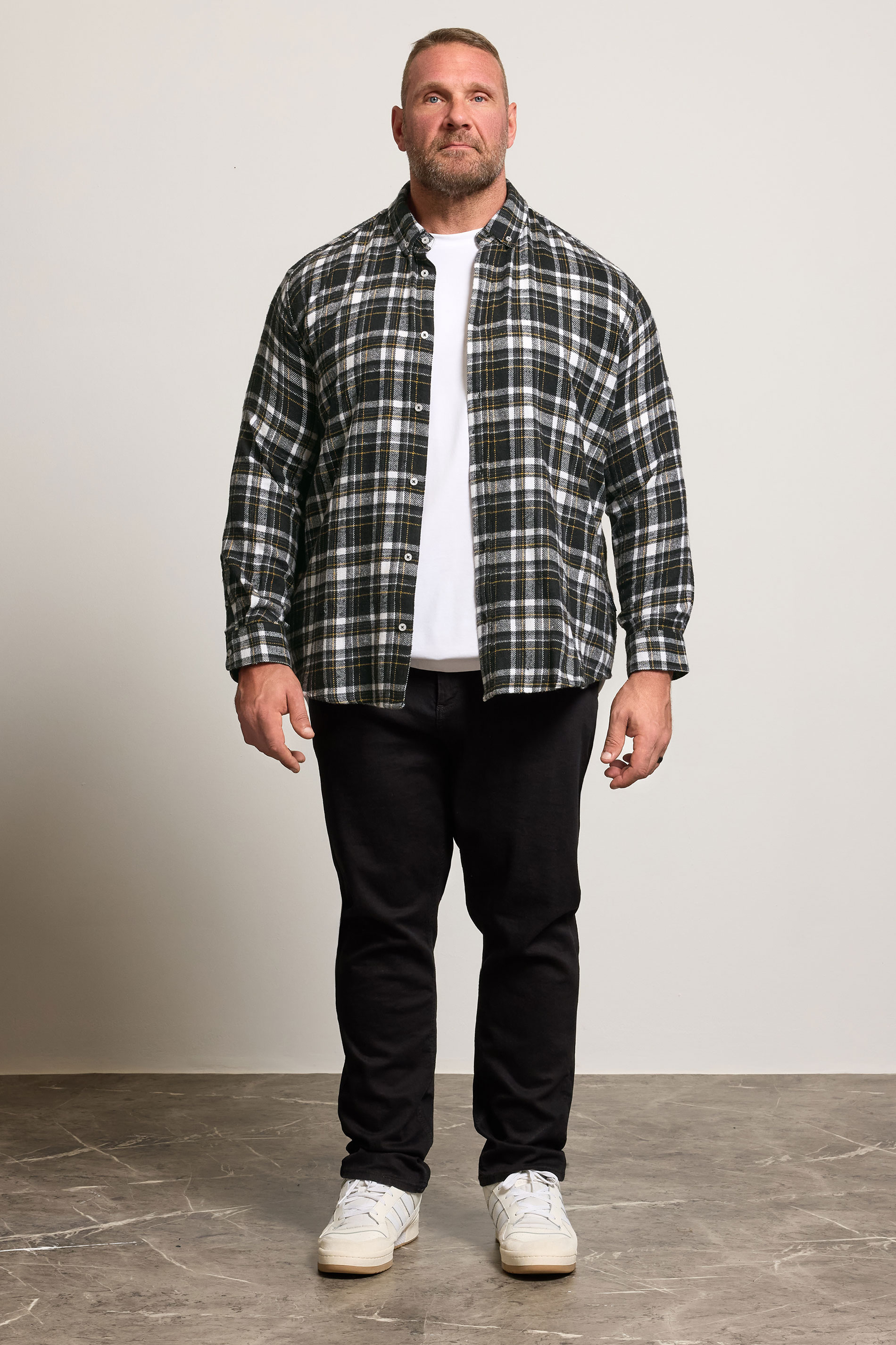 BadRhino Big & Tall Black & Yellow Brushed Checked Shirt | BadRhino 2