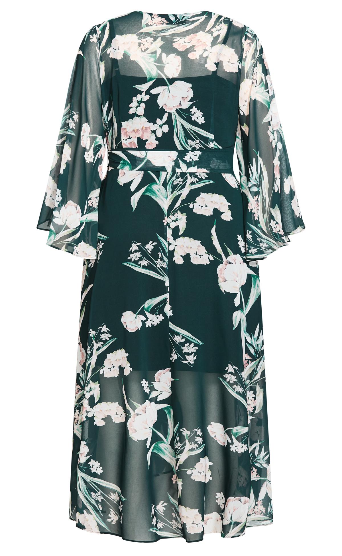 City Chic Dark Green & White Floral Print Maxi Dress | Evans