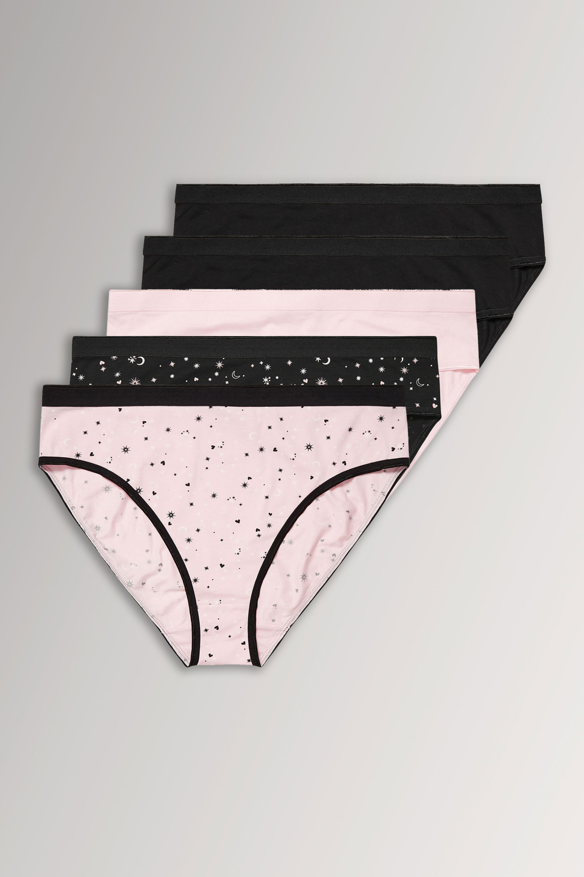 YOURSET 5 PACK Plus Size Black & Pink Star Print High Leg Knickers | Yours Clothing  3