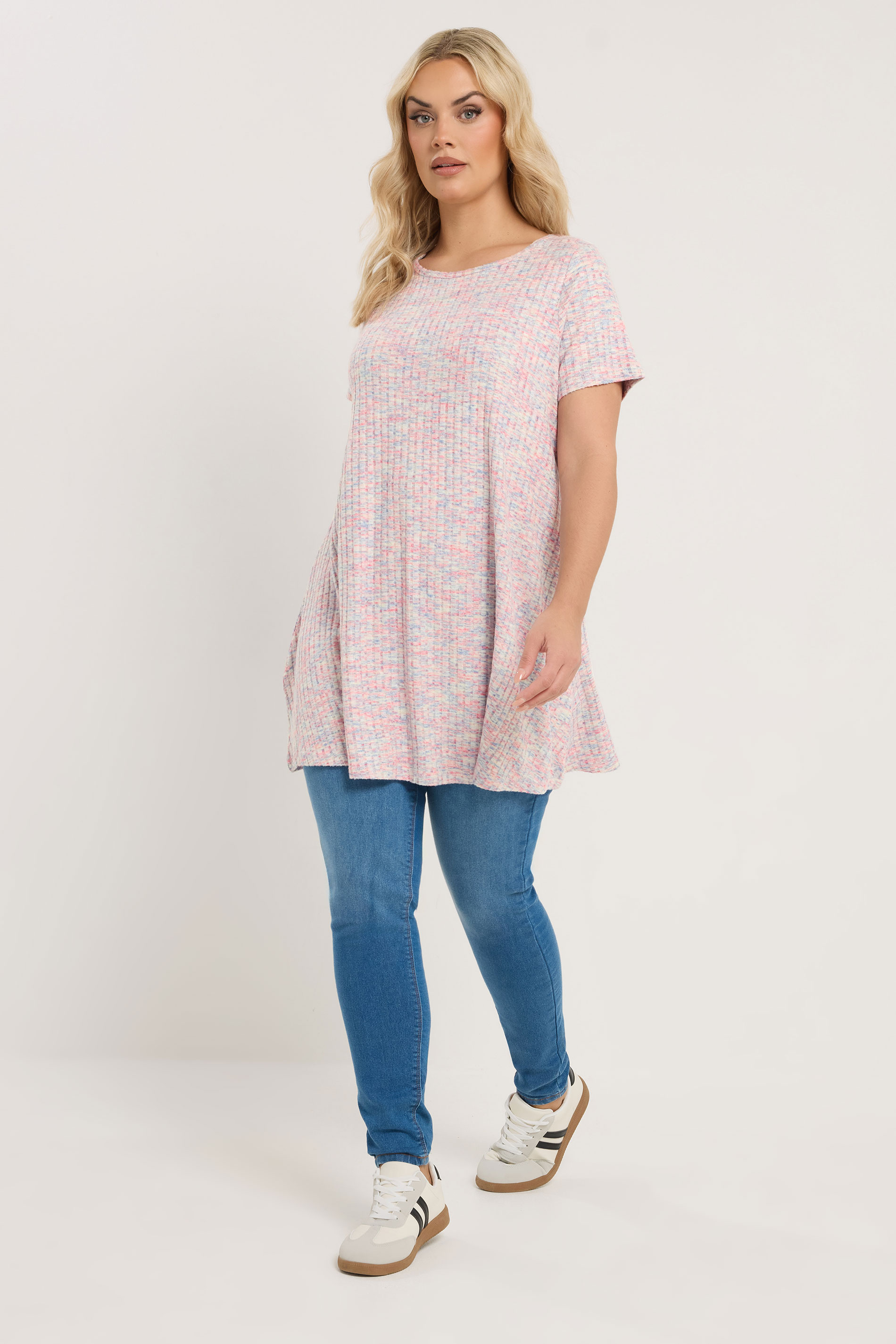 YOURS Plus Size Pink Marl Soft Touch Ribbed Top | Yours Clothing 1