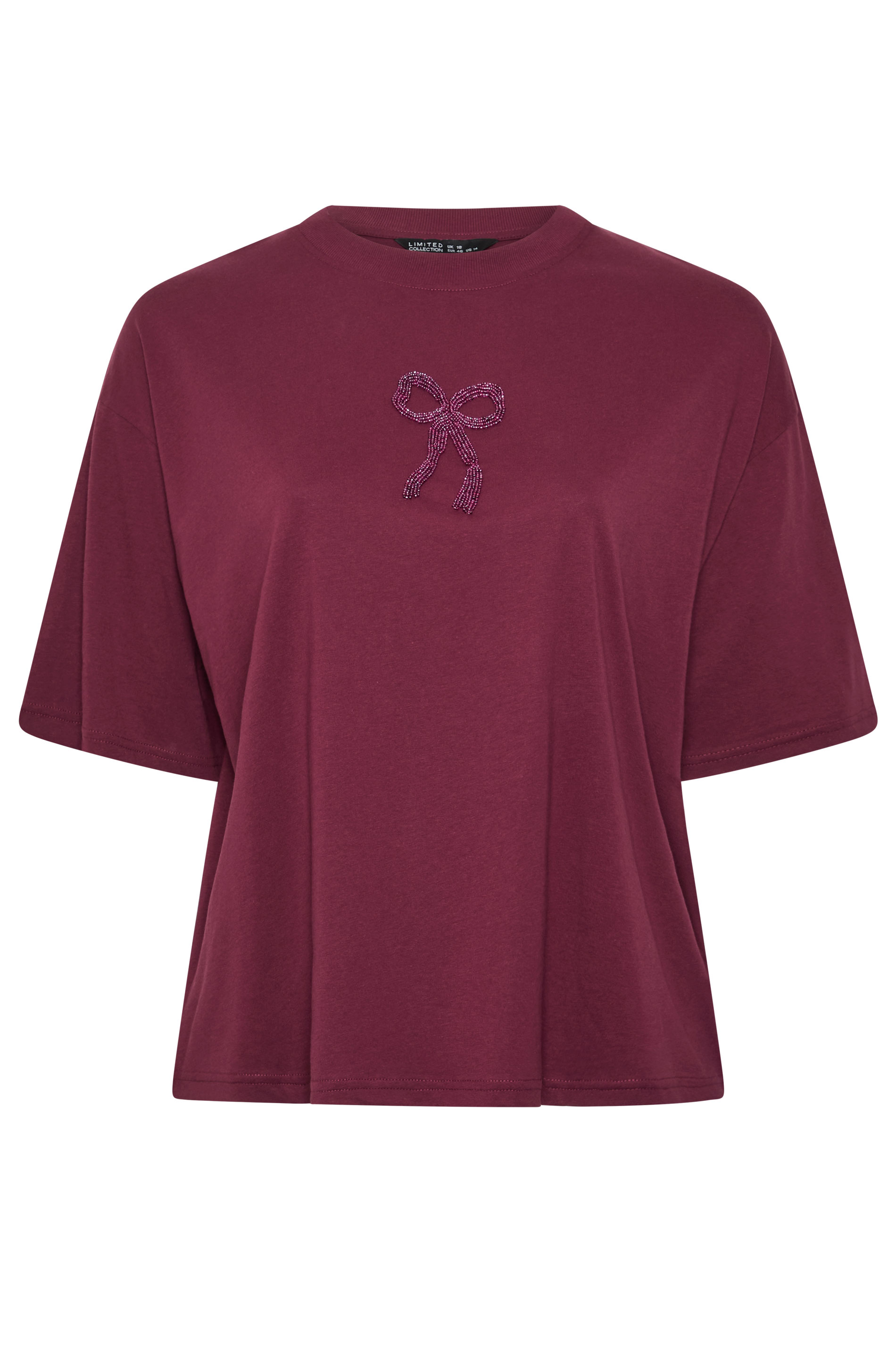 LIMITED COLLECTION Plus Size Dark Red Bow Beaded Top 5