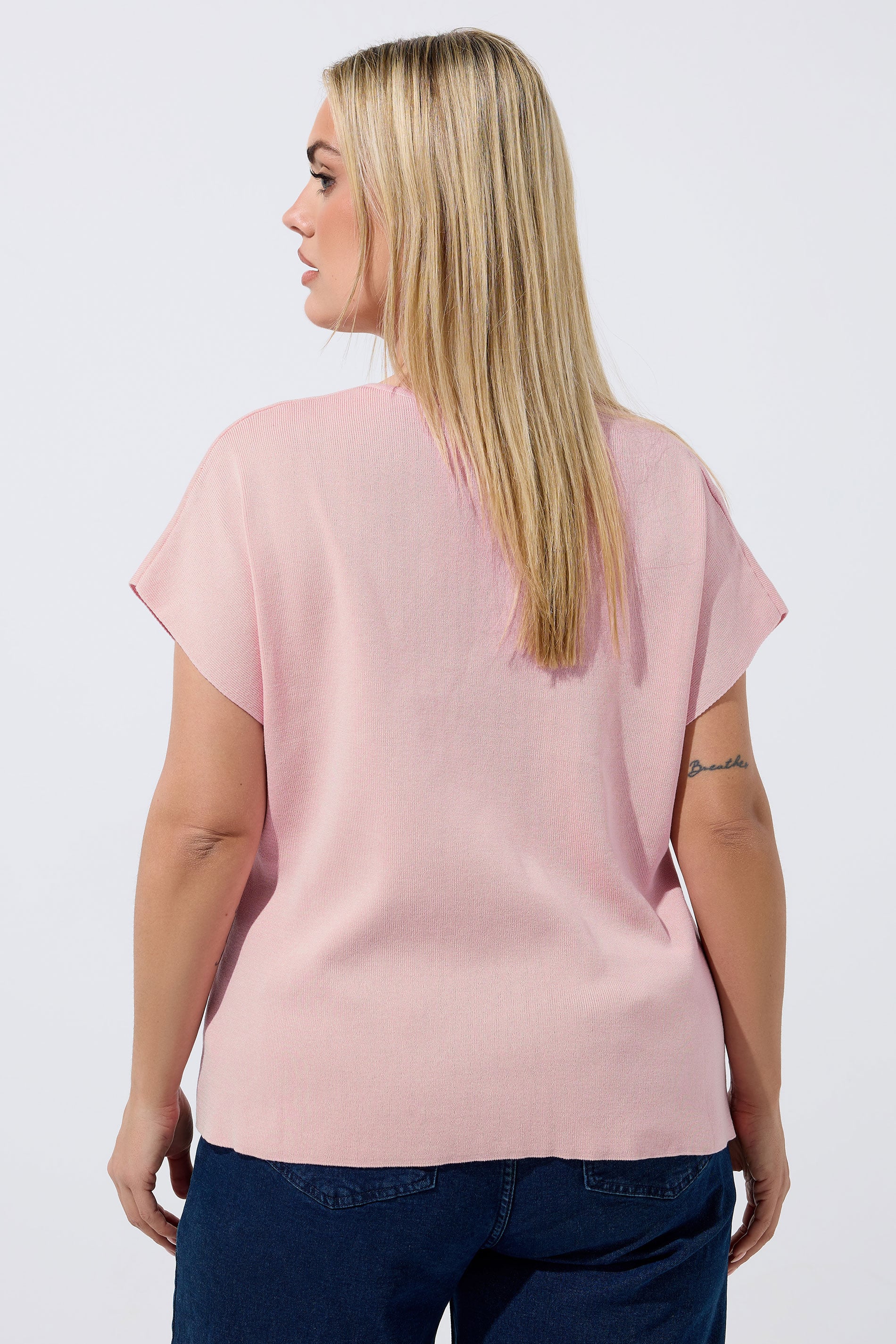 LIMITED COLLECTION Plus Size Light Pink Short Sleeve Knitted Top | Yours Clothing 2