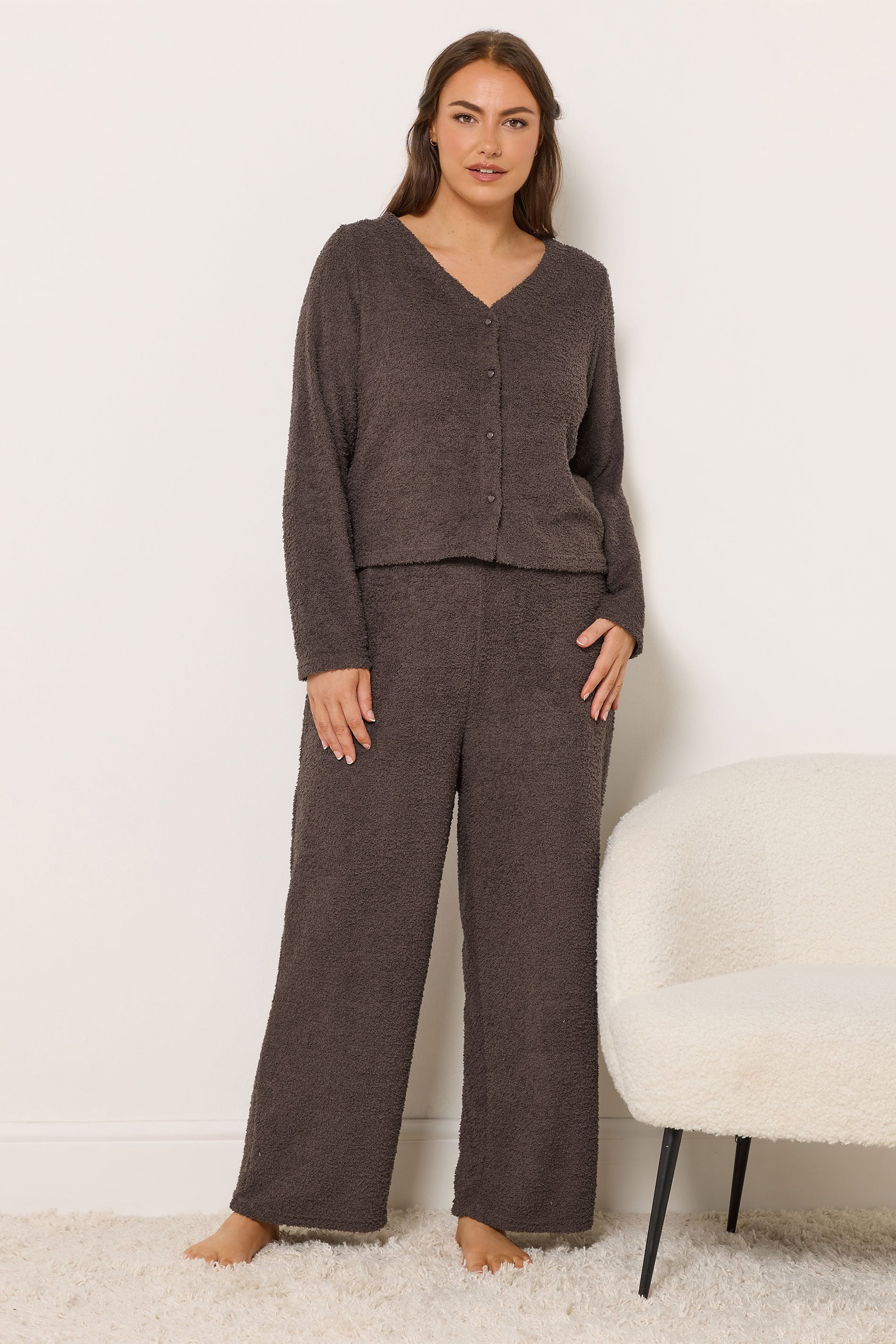 YOURS Plus Size Chocolate Brown Chenille Cardigan | Yours Clothing 2