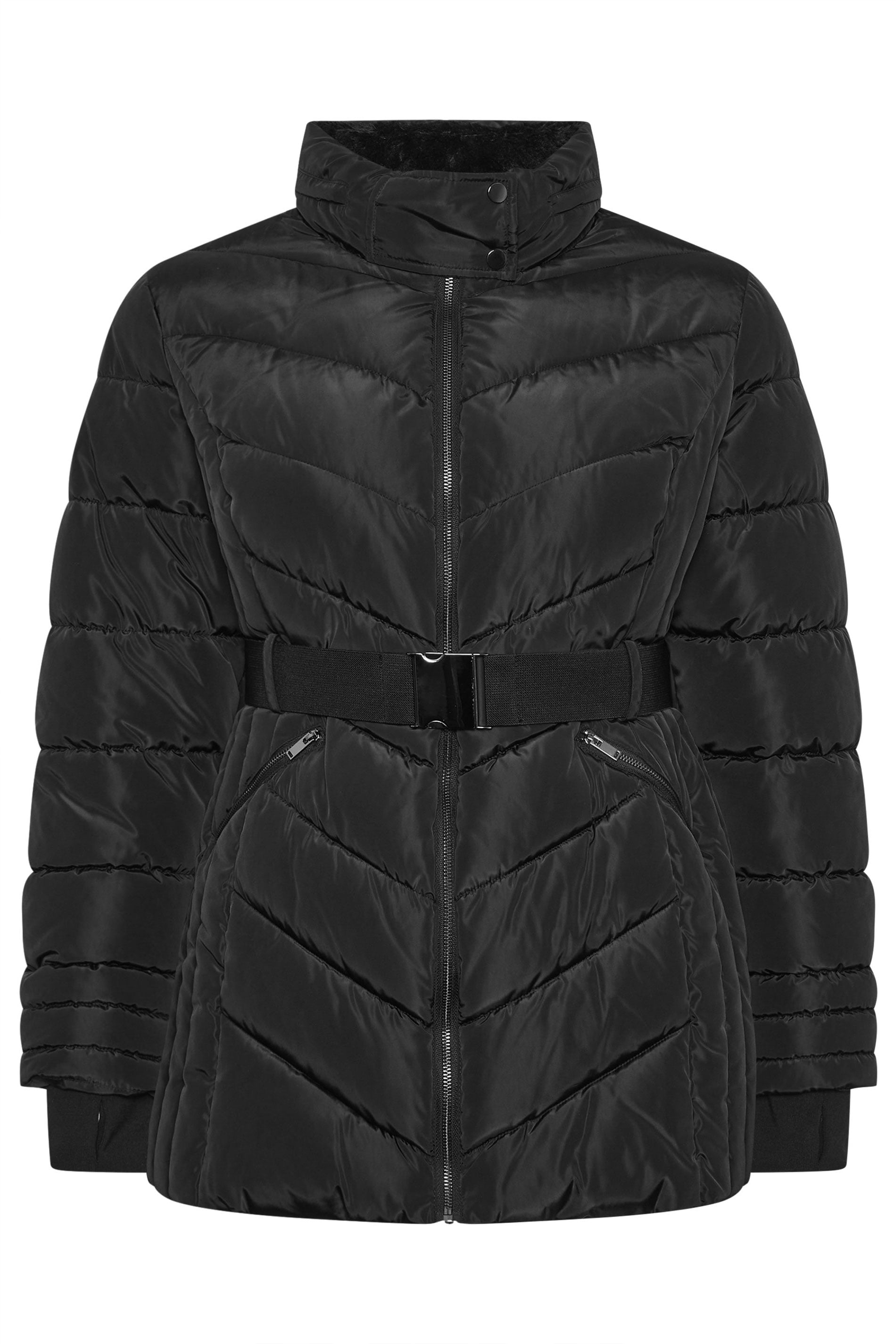 YOURS Plus Size Black Belted Puffer Coat | Yours Clothing 8