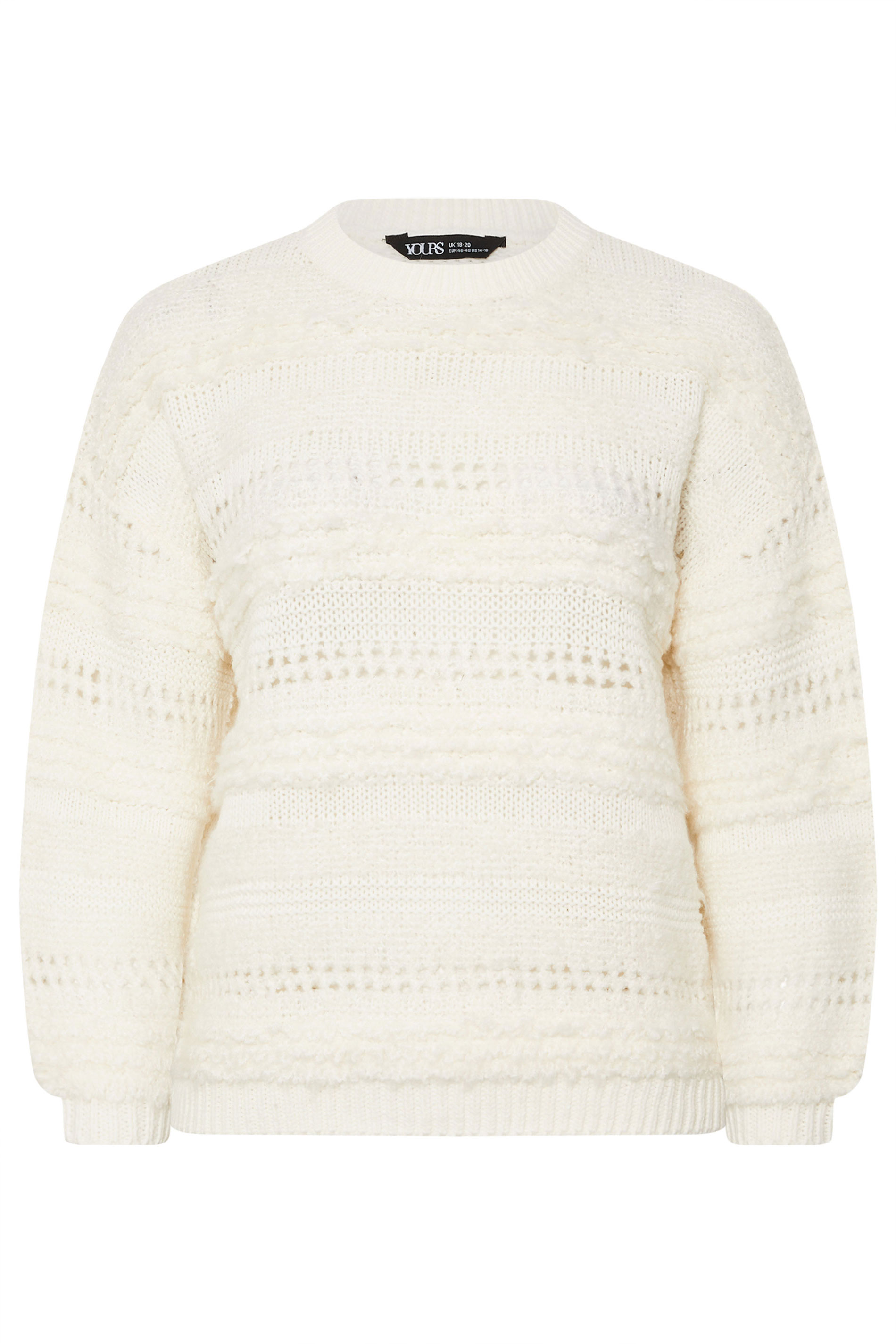 YOURS Plus Size Ivory White Boucle Pointelle Knit Jumper | Yours Clothing 8