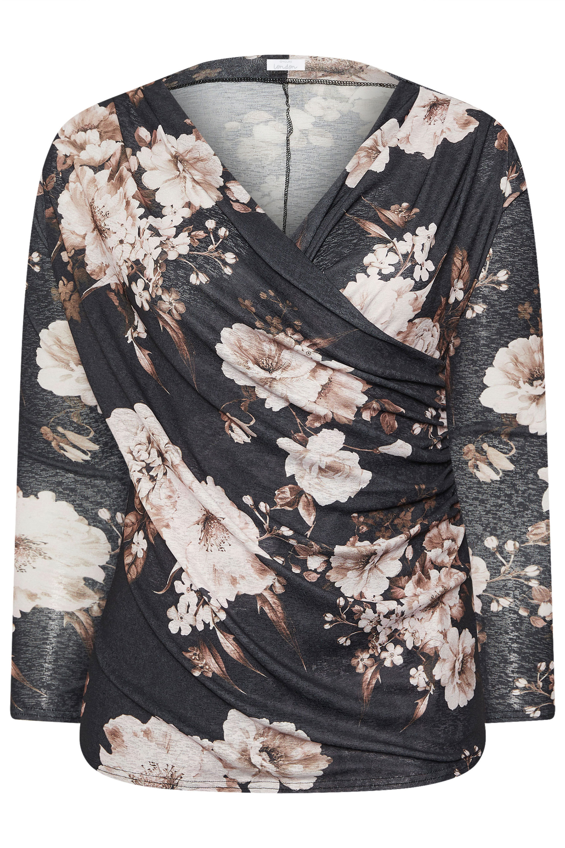 YOURS LONDON Plus Size Grey Floral Print Wrap Top | Yours Clothing 6