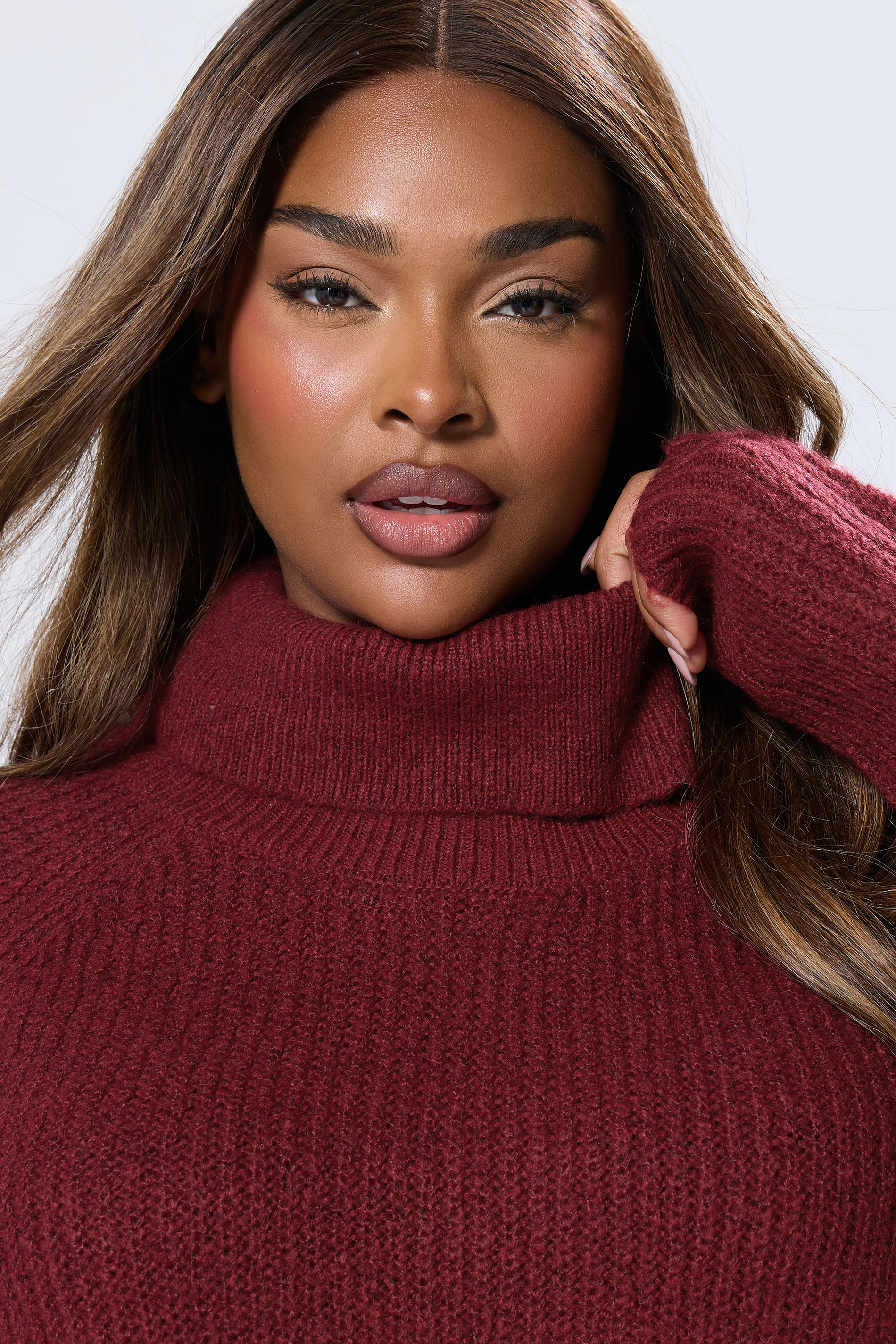 YOURS Plus Size Burgundy Red Roll Neck Knitted Jumper | Yours Clothing 4