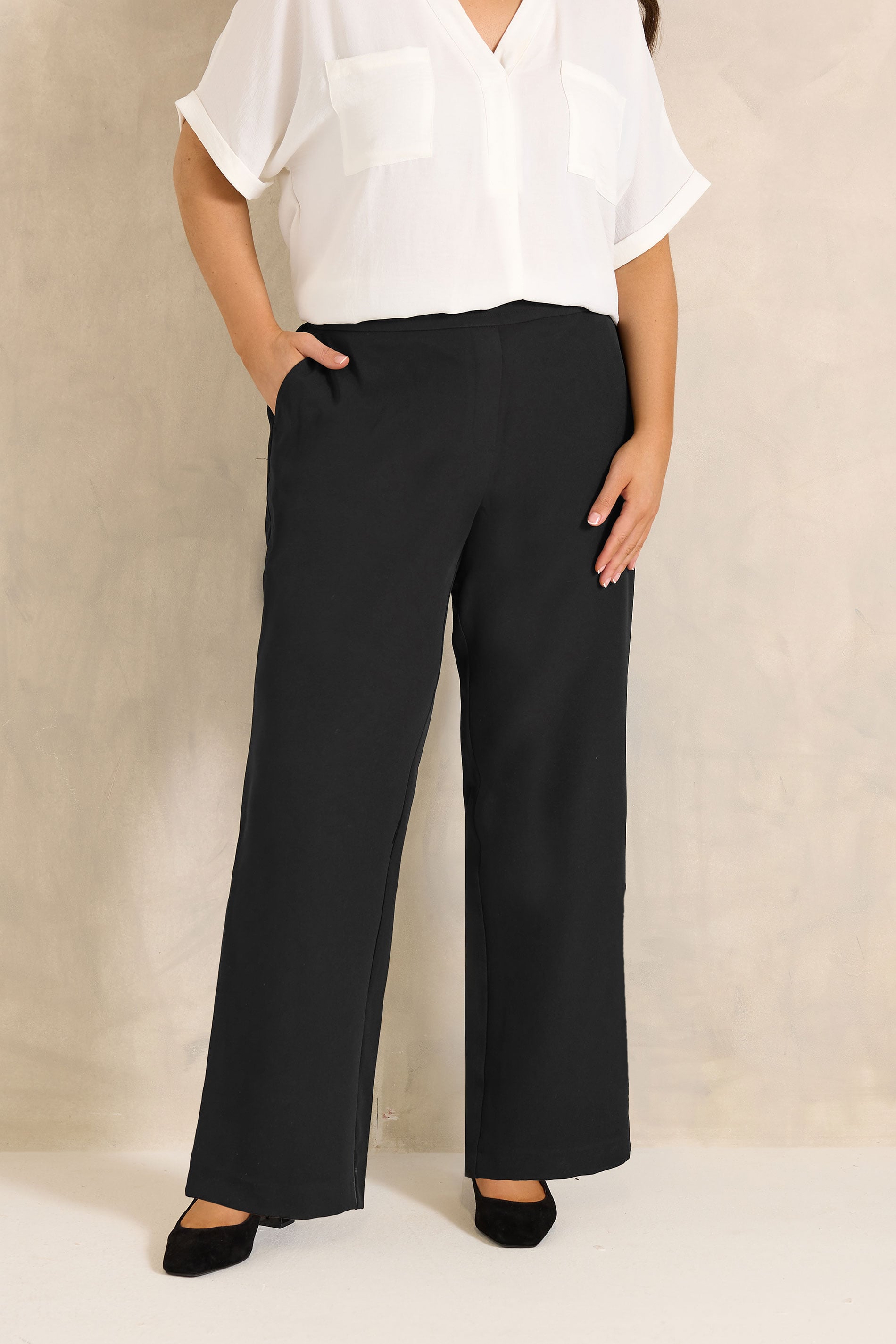 Evans Women's Black Plus Wide Leg Formal Trousers Regular > 26-28 Regular Size 26-28