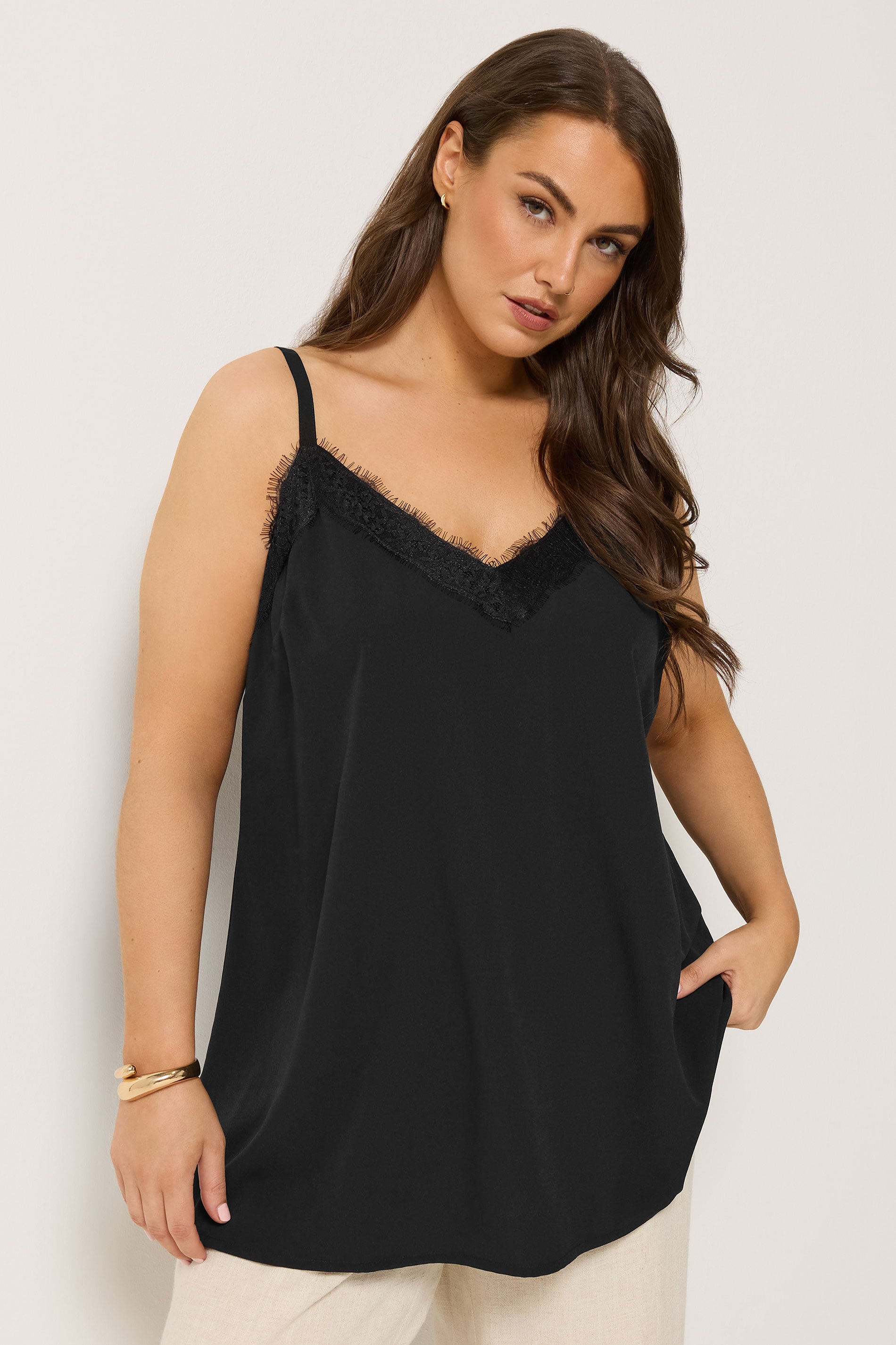 YOURS Plus Size Black Lace Insert Cami Vest Top | Yours Clothing 3