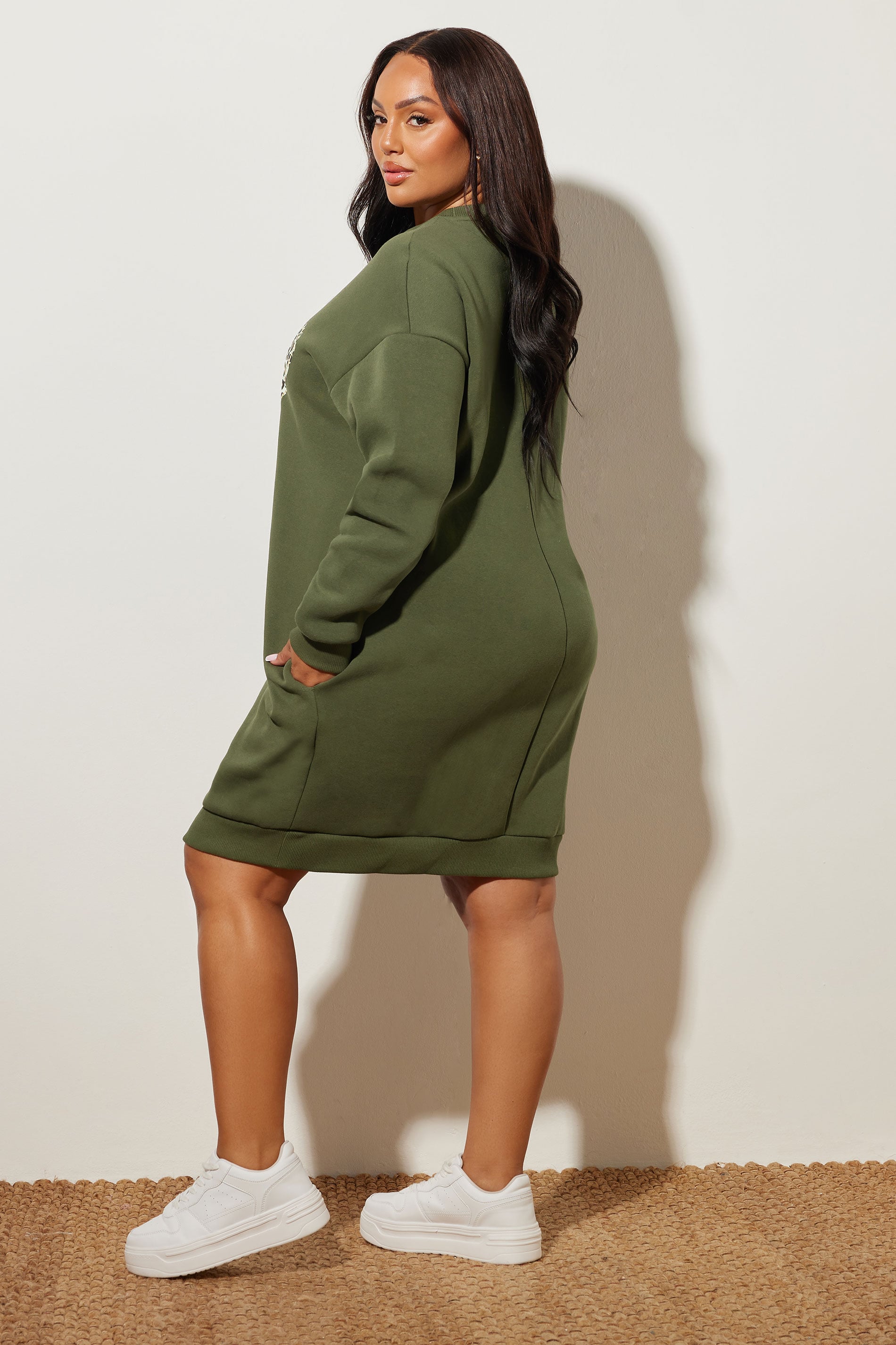 YOURS Plus Size Khaki Green 'Enjoy Your Life' Sweatshirt Dress | Yours Clothing 2