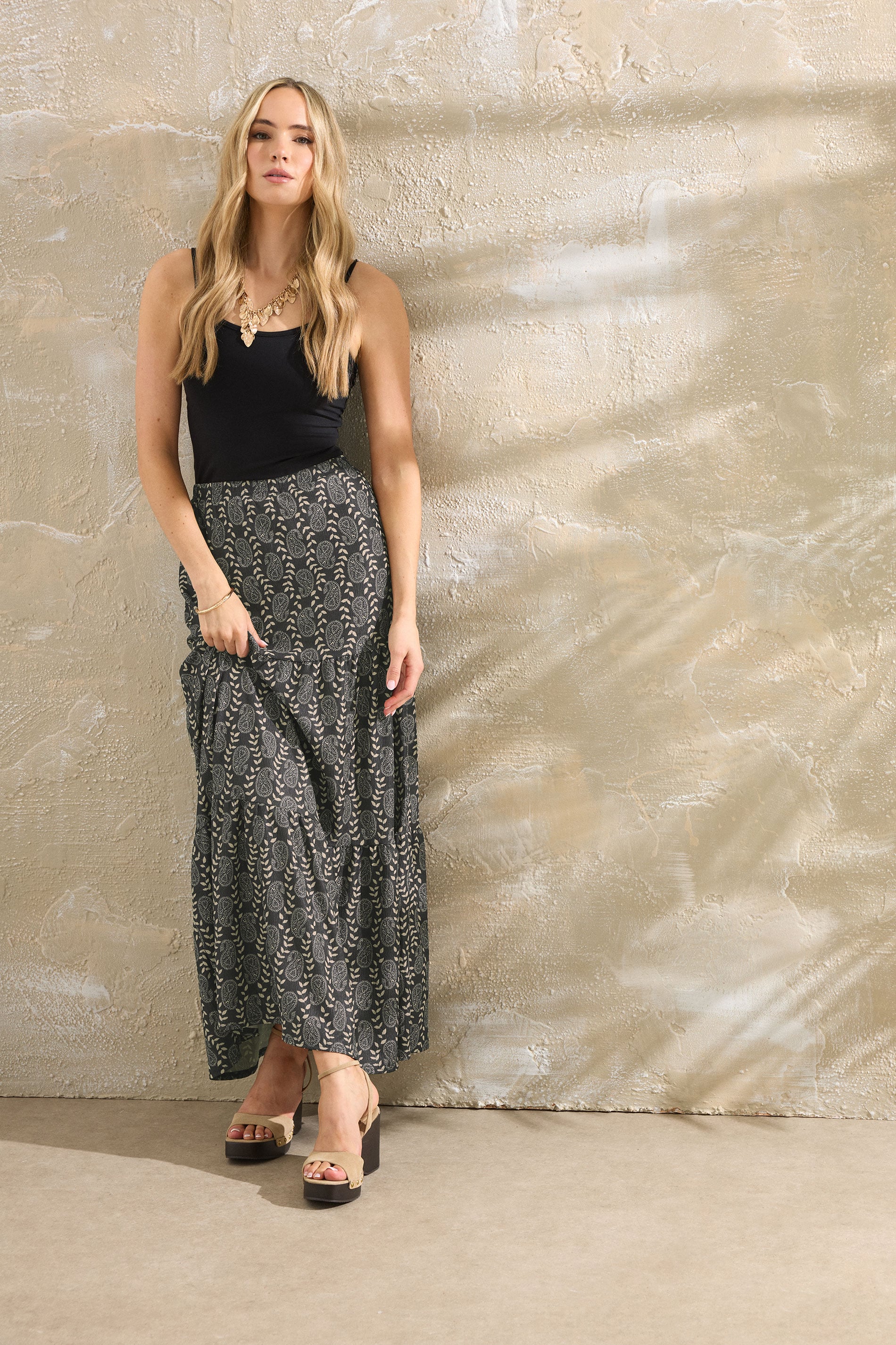 LTS Tall Black Geometric Tiered Maxi Skirt | Long Tall Sally 3