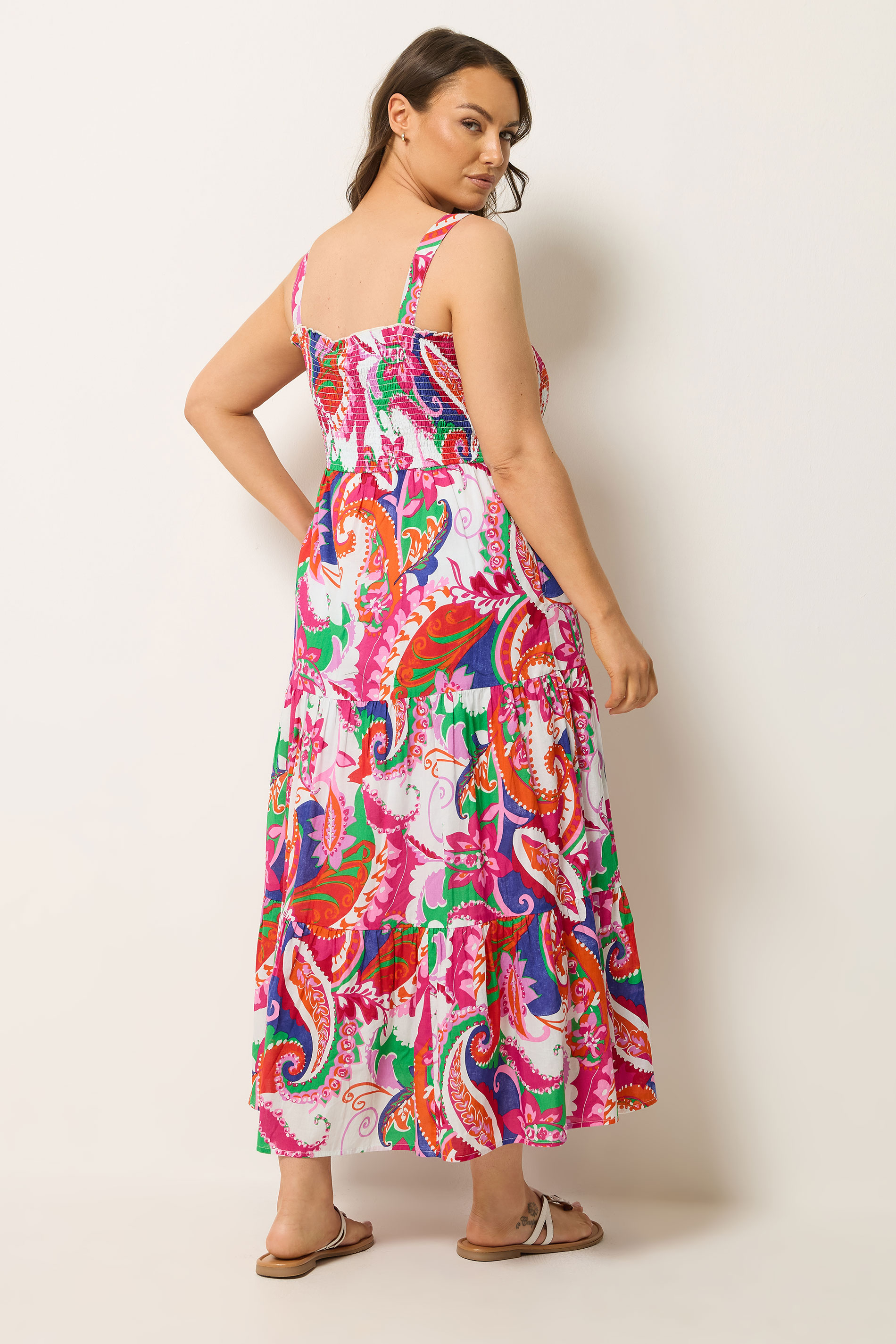 YOURS Plus Size Pink Abstract Shirred Sundress | Yours Clothing 2