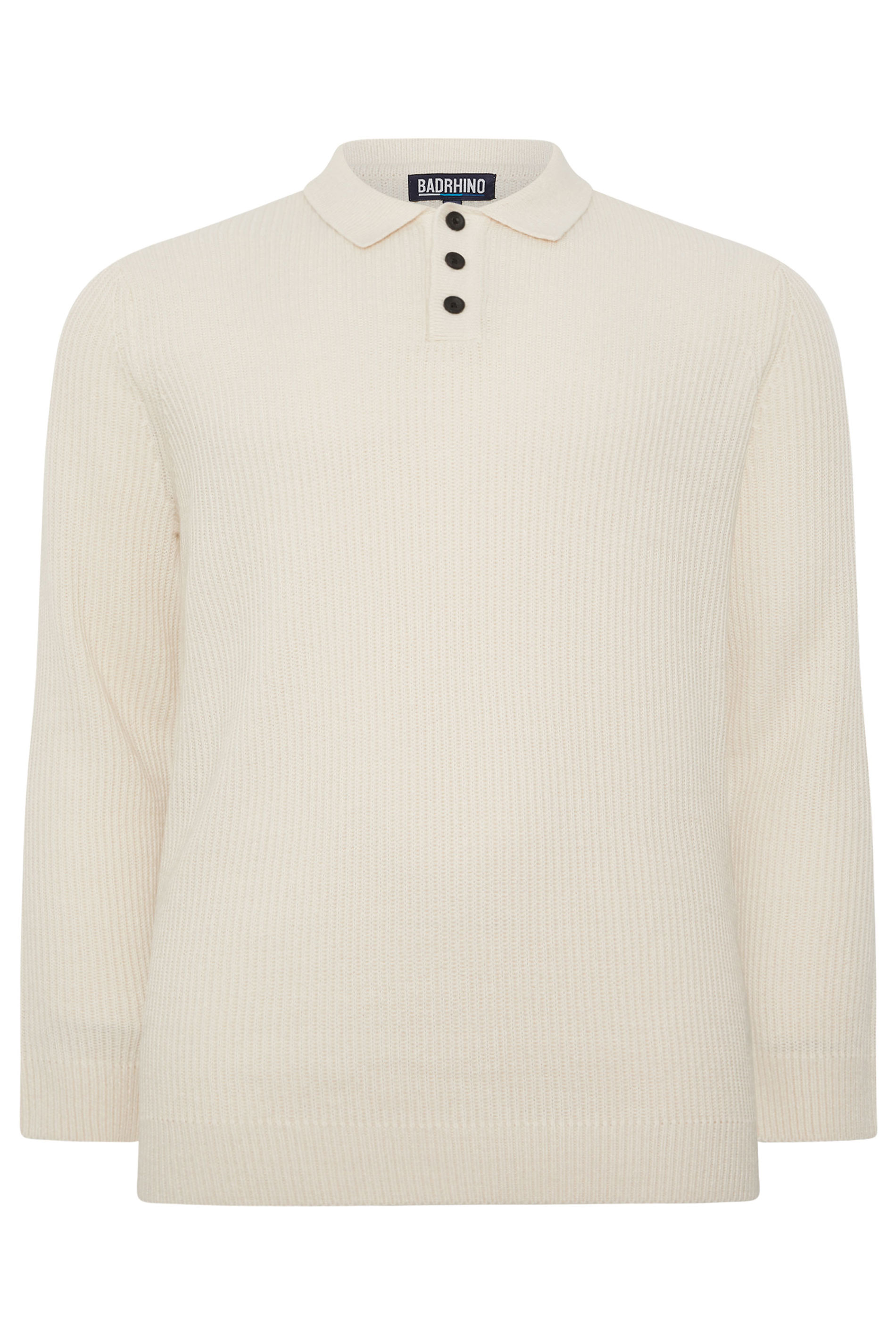 BadRhino Big & Tall Natural Brown Chunky Knit Collared Jumper | BadRhino 6