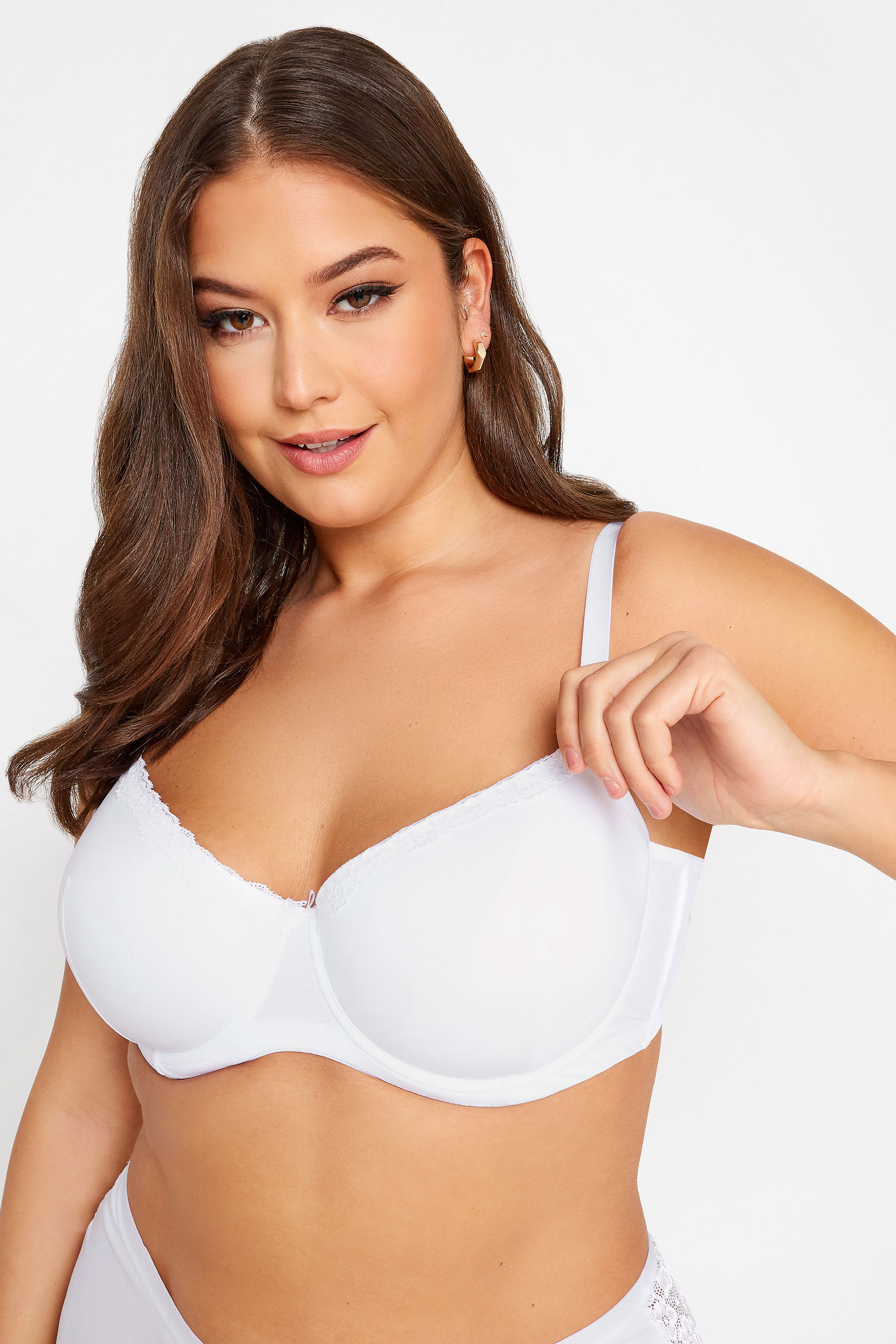 YOURS Plus Size White Lace Trim Padded T-Shirt Bra | Yours Clothing 1