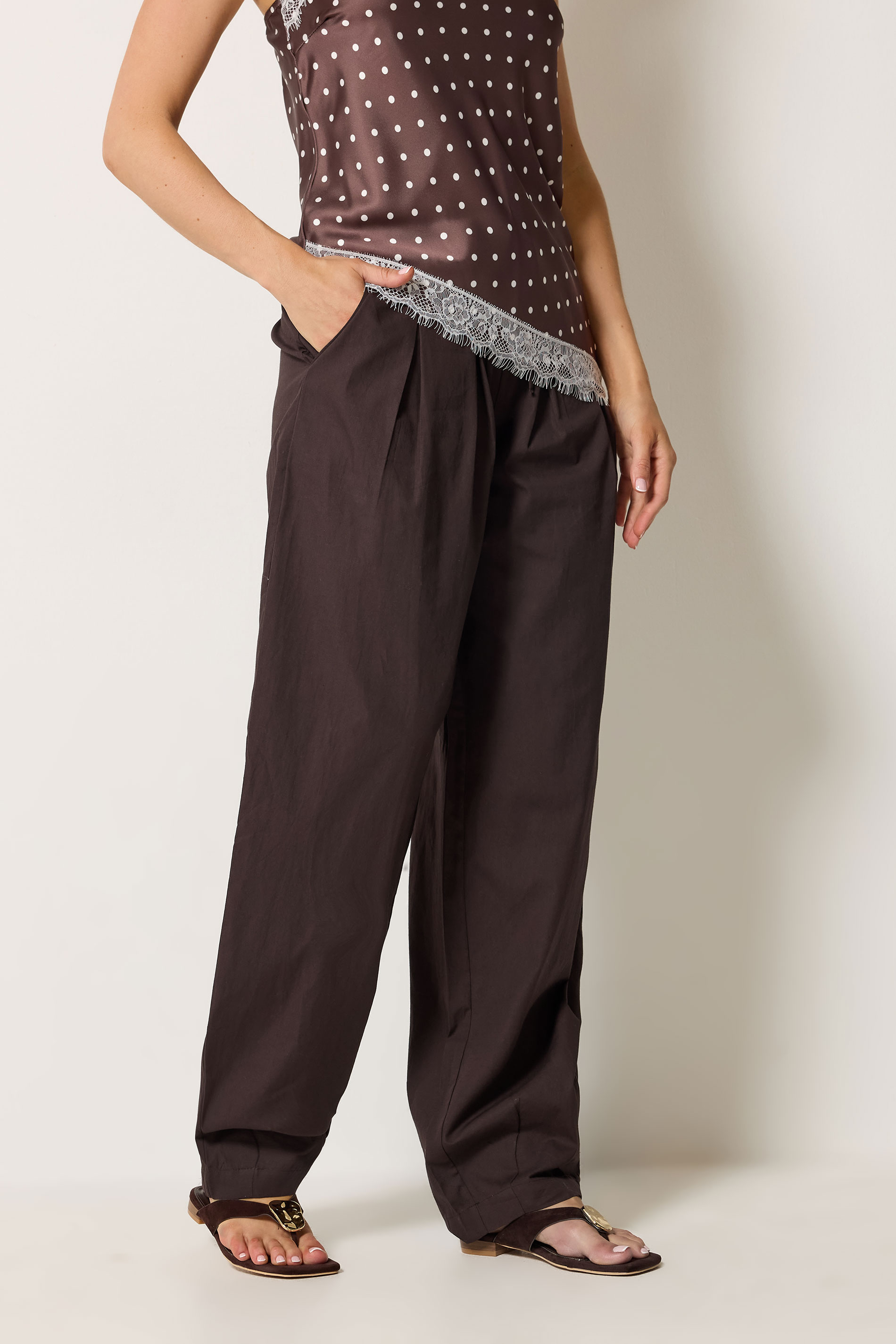 LTS Tall Women's Chocolate Brown Cotton Barrel Leg Trousers | Long Tall Sally 1
