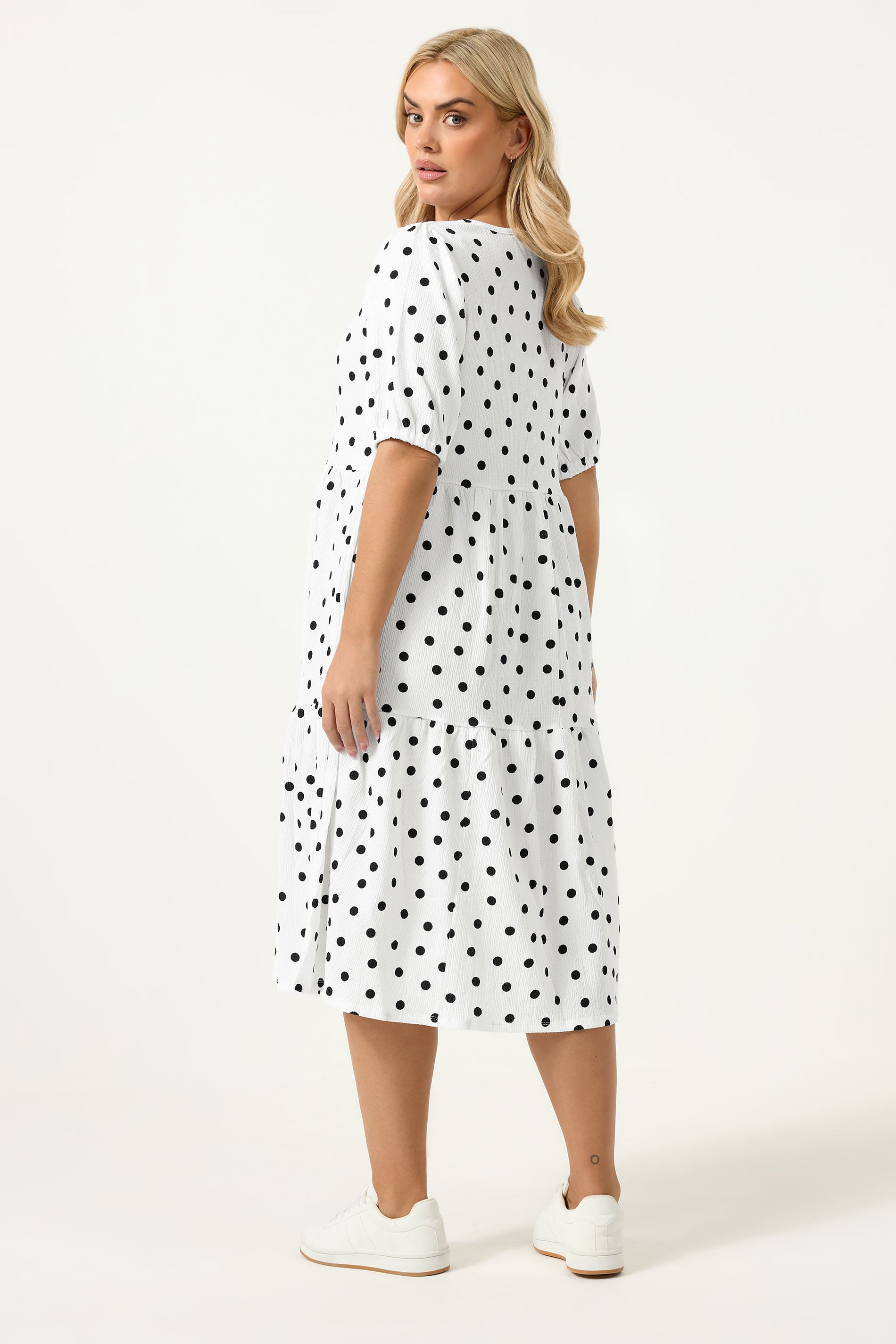 YOURS Plus Size White Polka Dot Tiered Maxi Dress | Yours Clothing 4