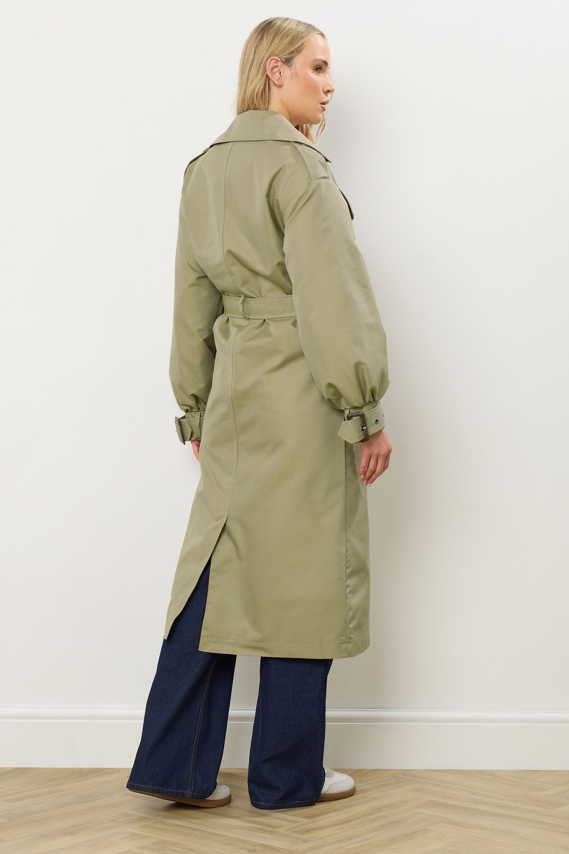 LTS Tall Sage Green Balloon Sleeve Buckle Trench Coat | Long Tall Sally 2