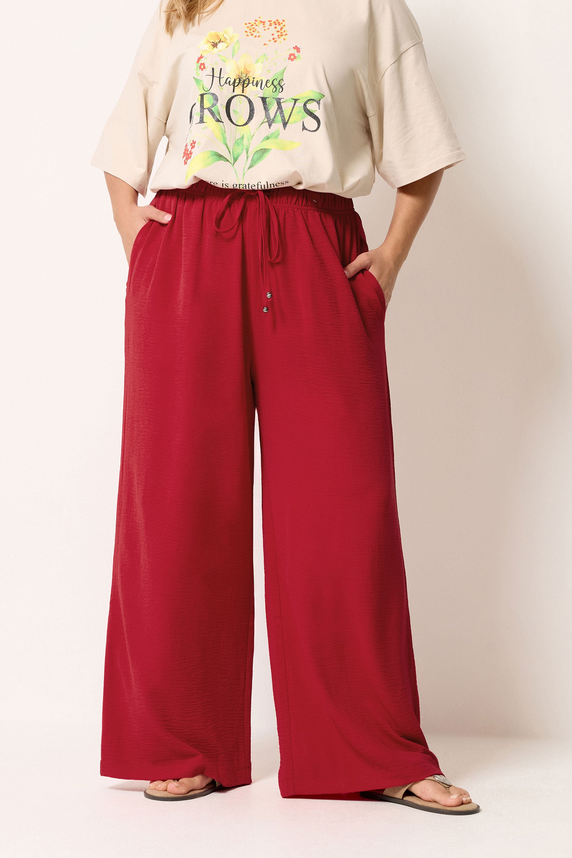 YOURS Plus Size Red Washed Twill Trousers | Yours Clothing 1