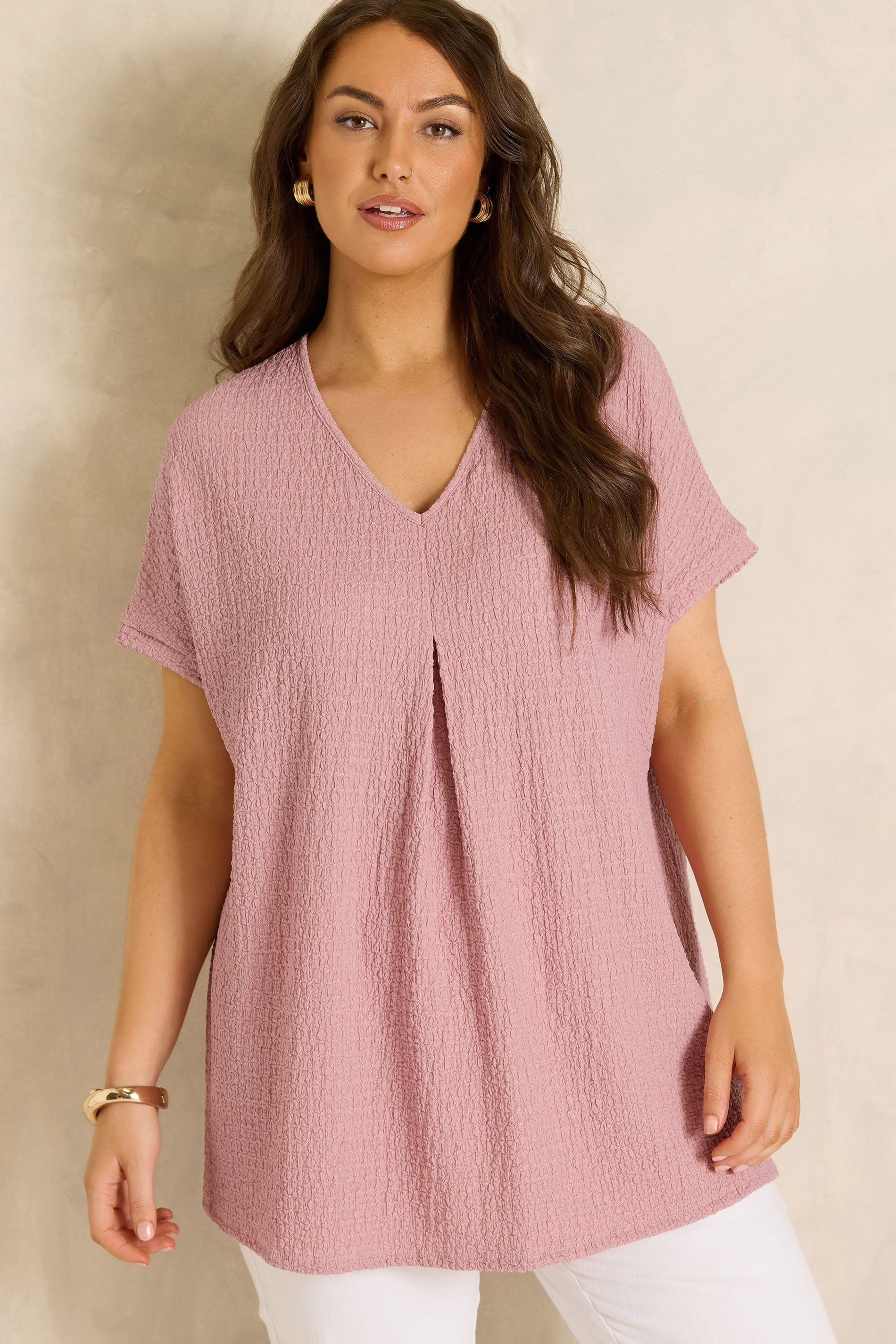 Evans Women's Pink Plus Blush Plisse Pleat Top Size 16