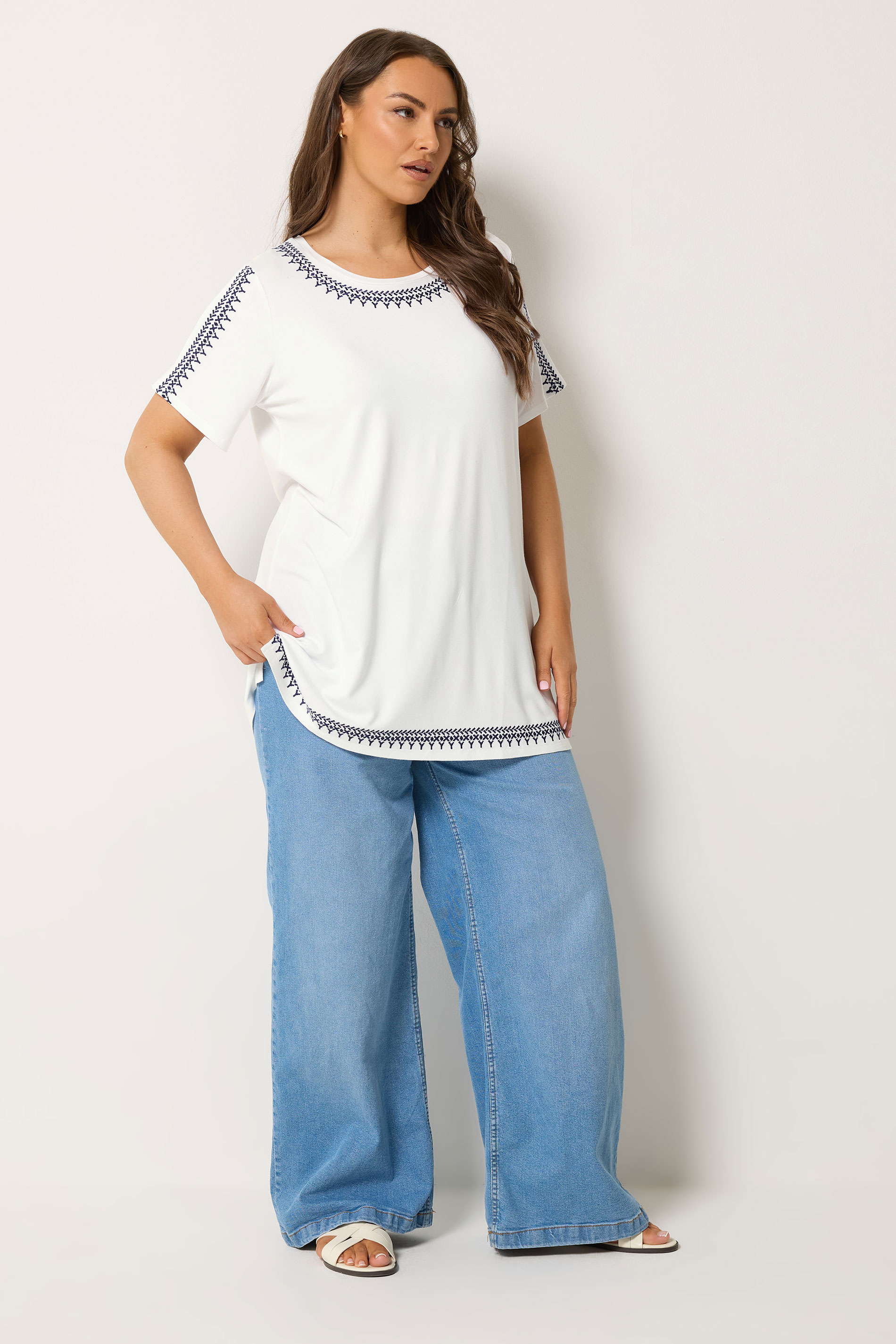 YOURS Plus Size White Embroidered T-Shirt | Yours Clothing 1