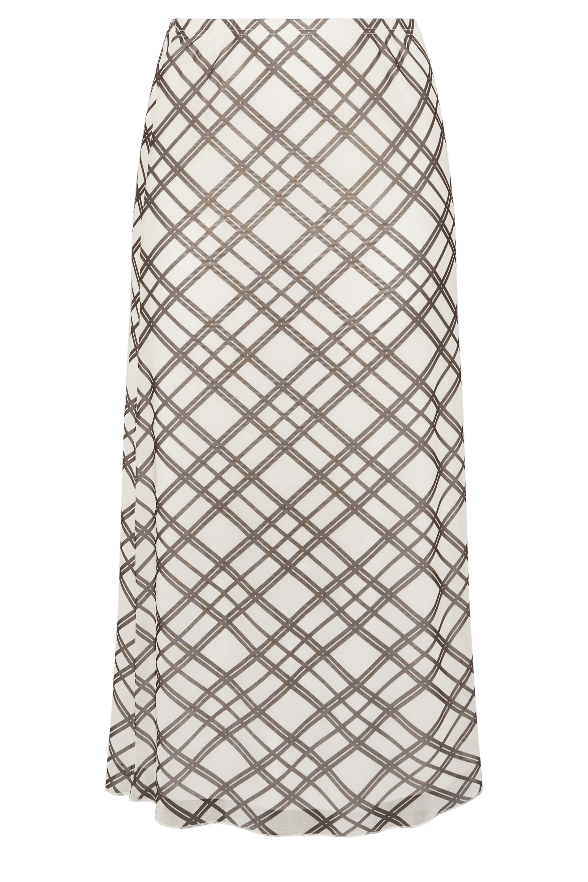 YOURS LONDON Curve Ivory White & Brown Check Maxi Skirt | Yours Clothing 5