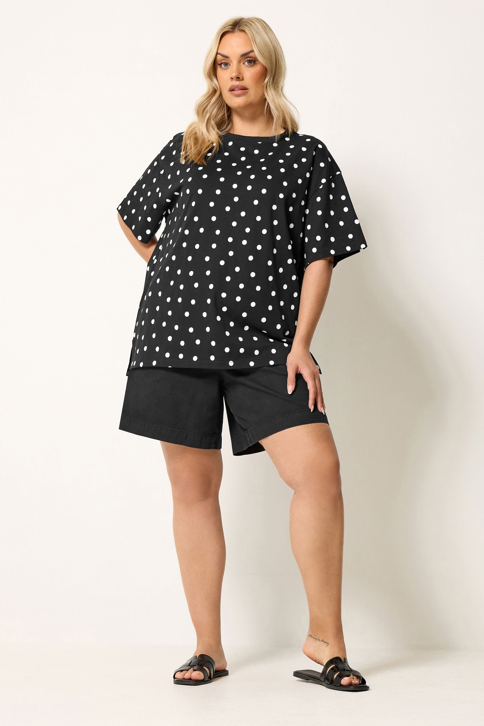 YOURS Plus Size Black Spot Oversized T-Shirt | Yours Clothing 1