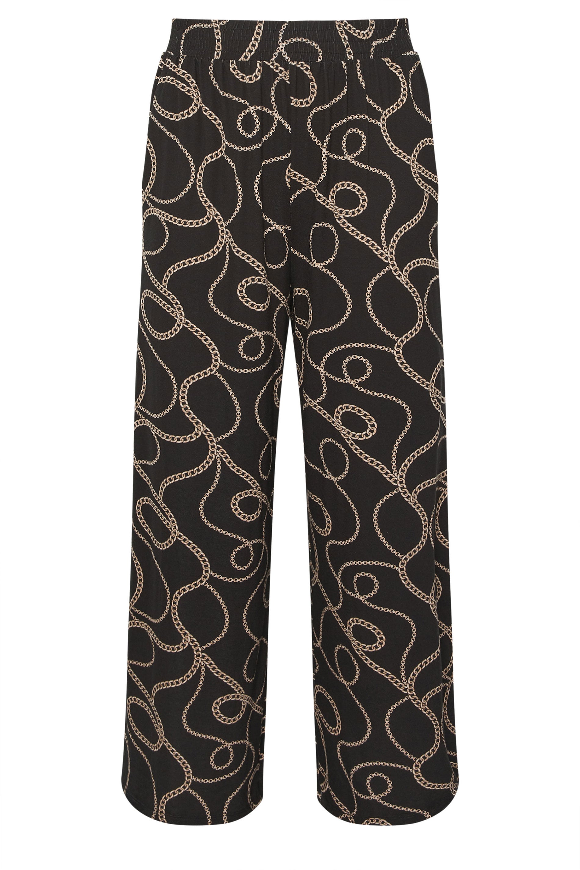 YOURS Plus Size Black Chain Print Wide Leg Trousers | Yours Clothing 5