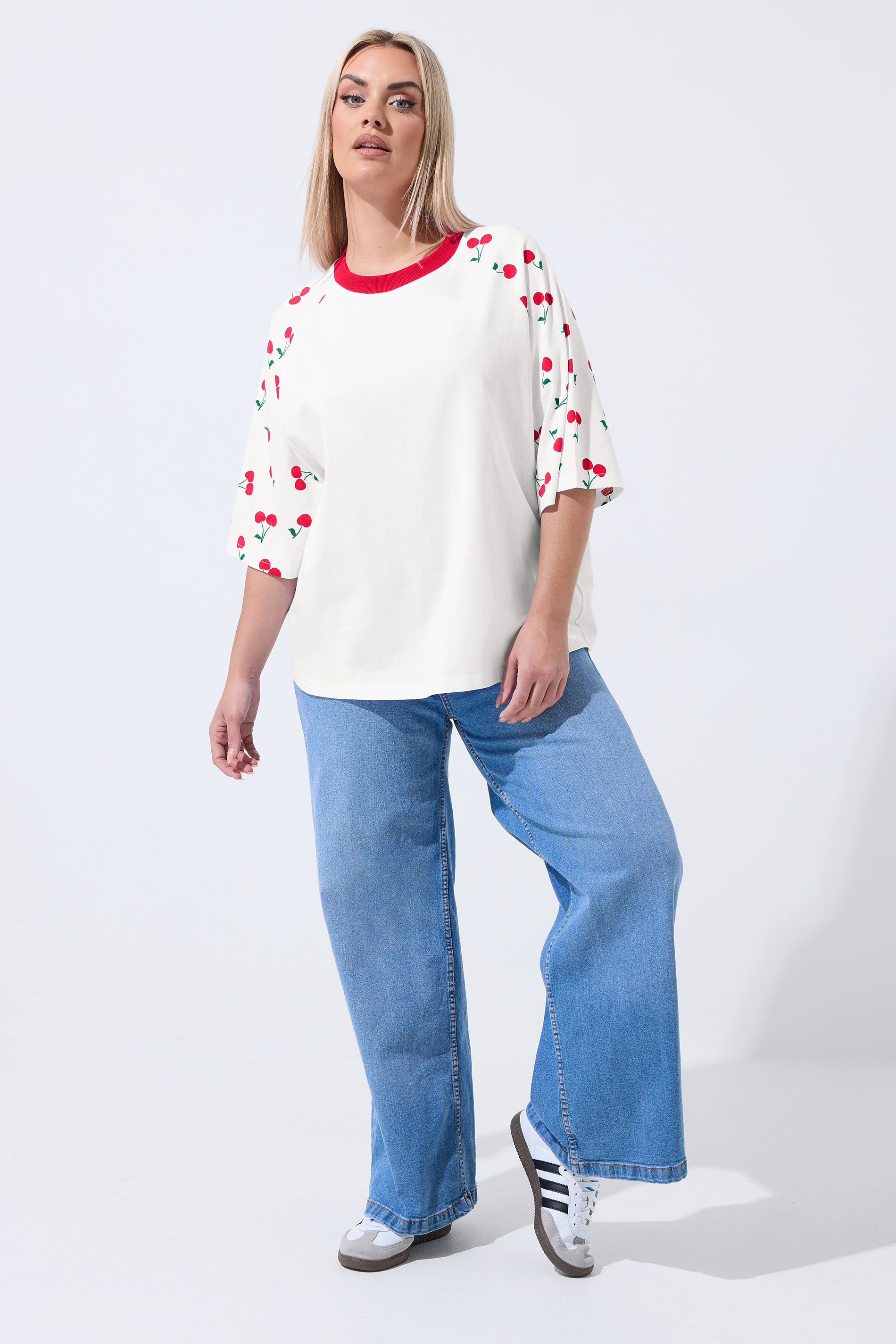 LIMITED COLLECTION Plus Size White Cherry Print T-Shirt | Yours Clothing 1
