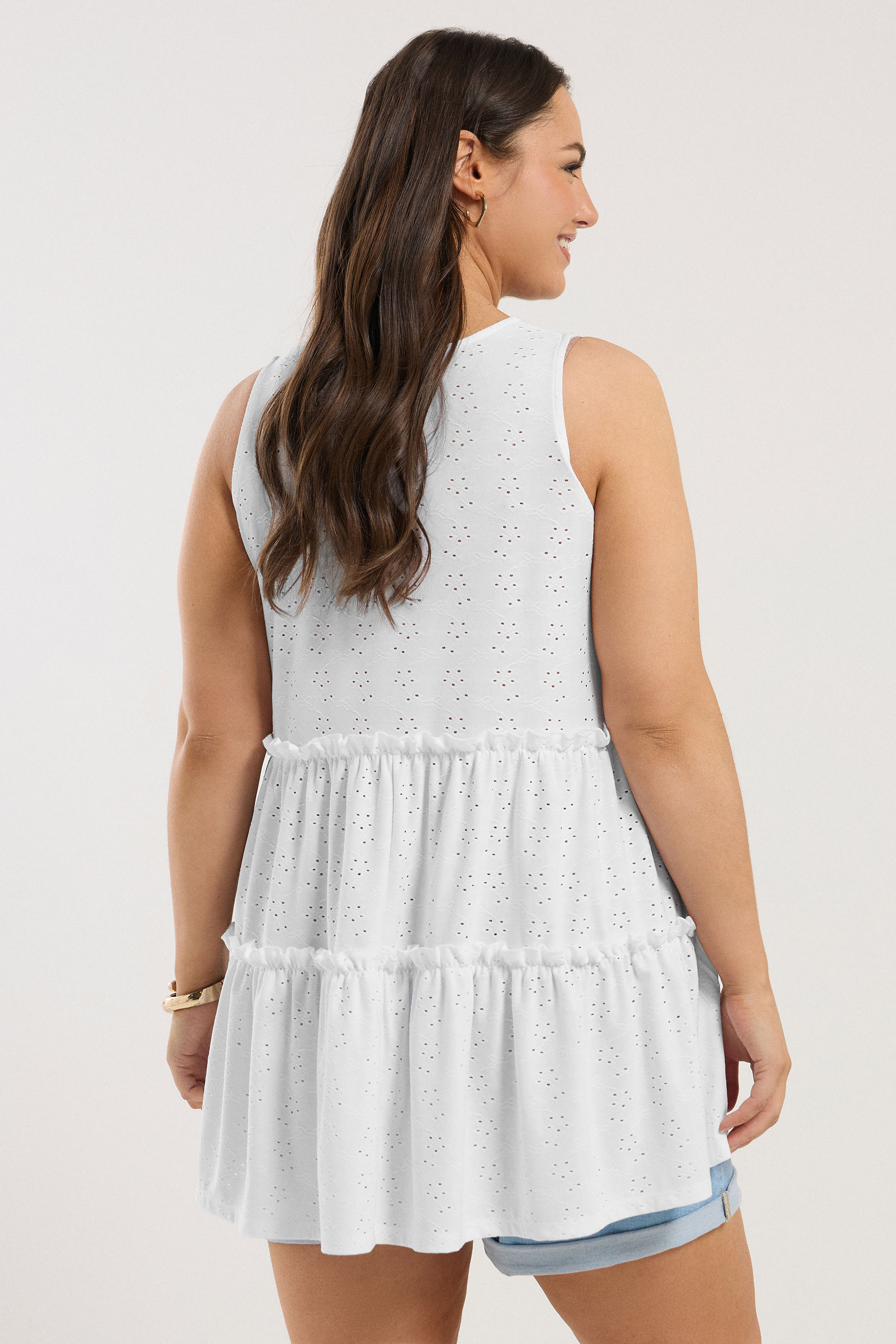 YOURS Plus Size White Broderie Anglaise Tiered Vest Top | Yours Clothing 3