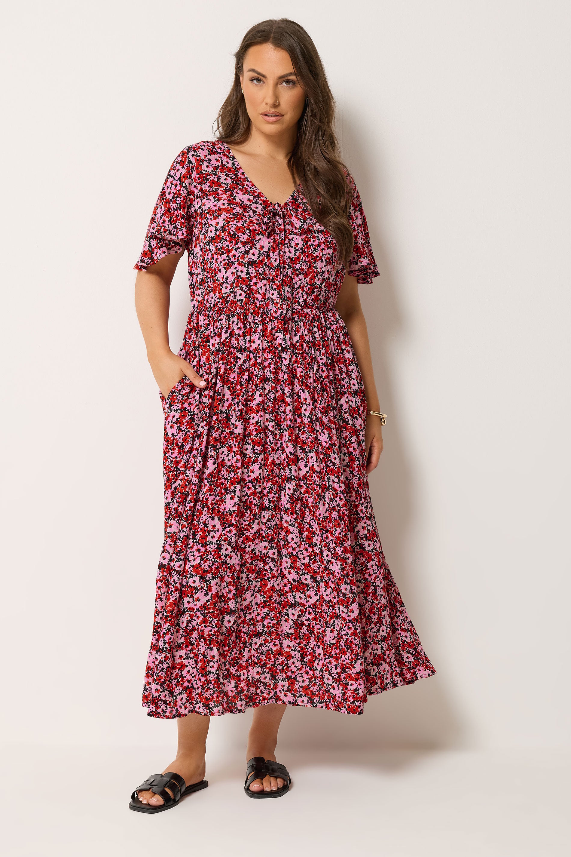 YOURS Plus Size Pink Ditsy Floral Maxi Dress | Yours Clothing 3
