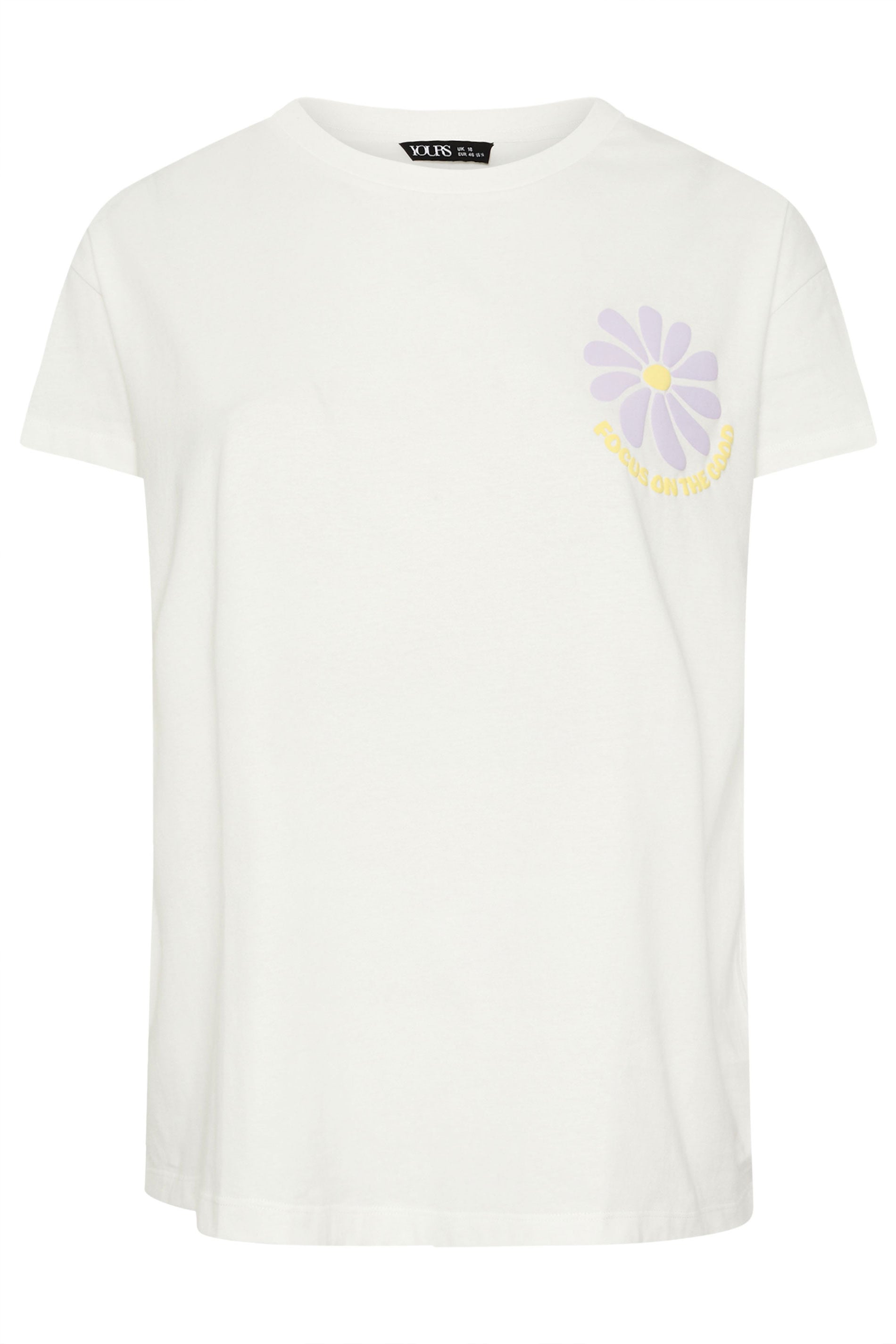 YOURS Plus Size Ivory White 'Focus On The Good' Graphic Back Print T-Shirt | Yours Clothing 7