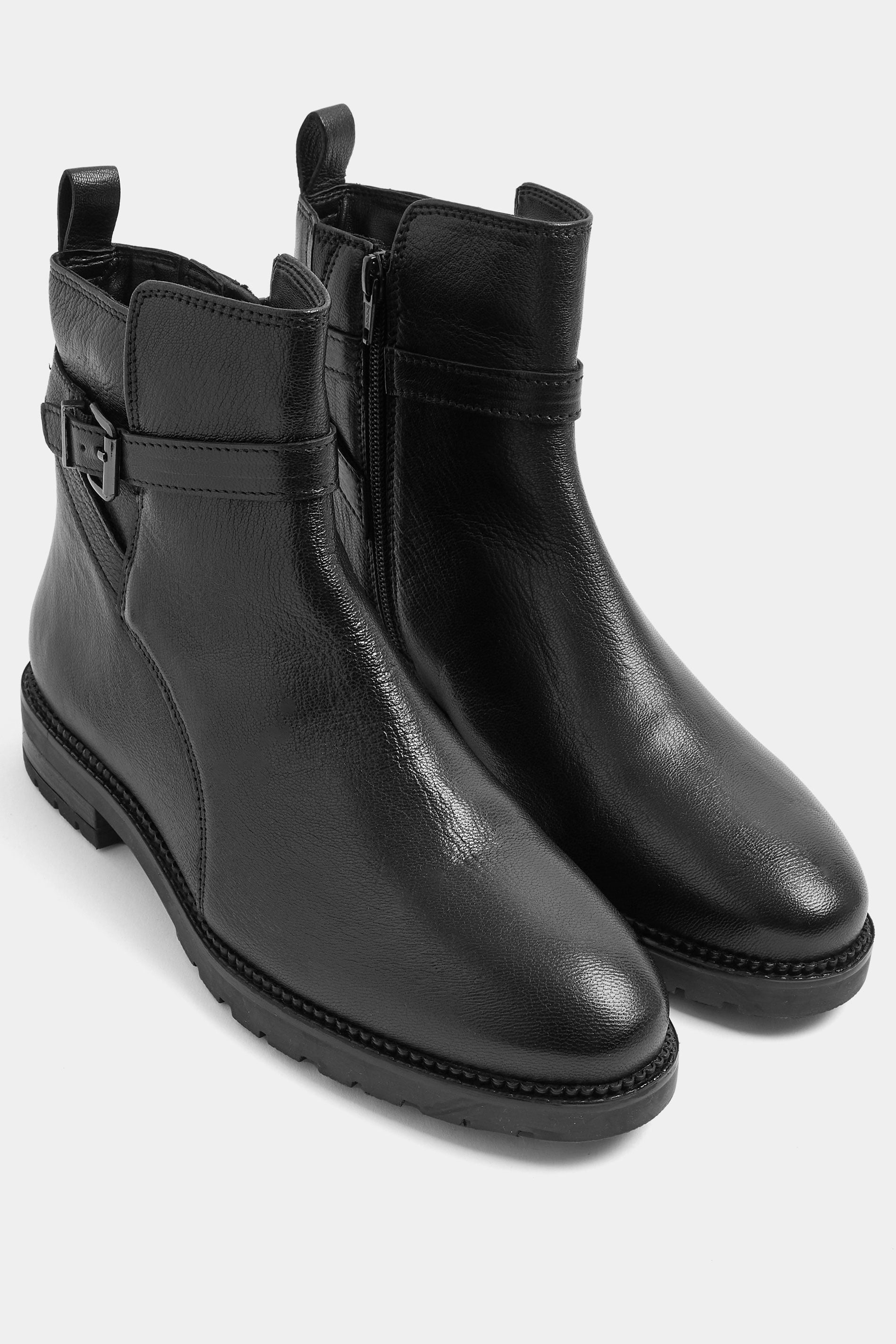Black Leather Buckle Detail Ankle Boots In Wide E Fit  | YOURS Clothing 3