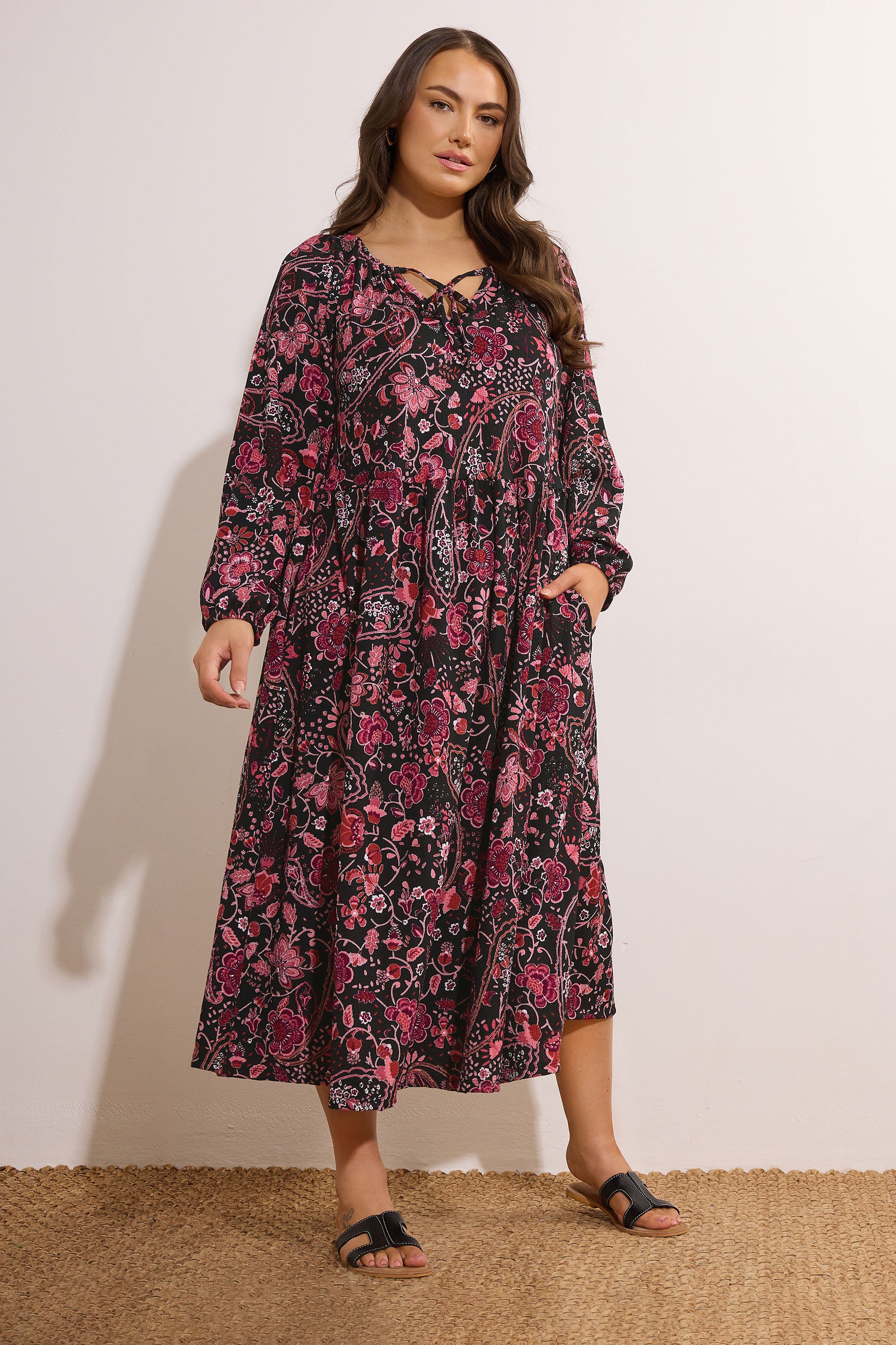 EVANS Plus Size Pink Paisley Print Crinkle Boho Dress | Evans 2