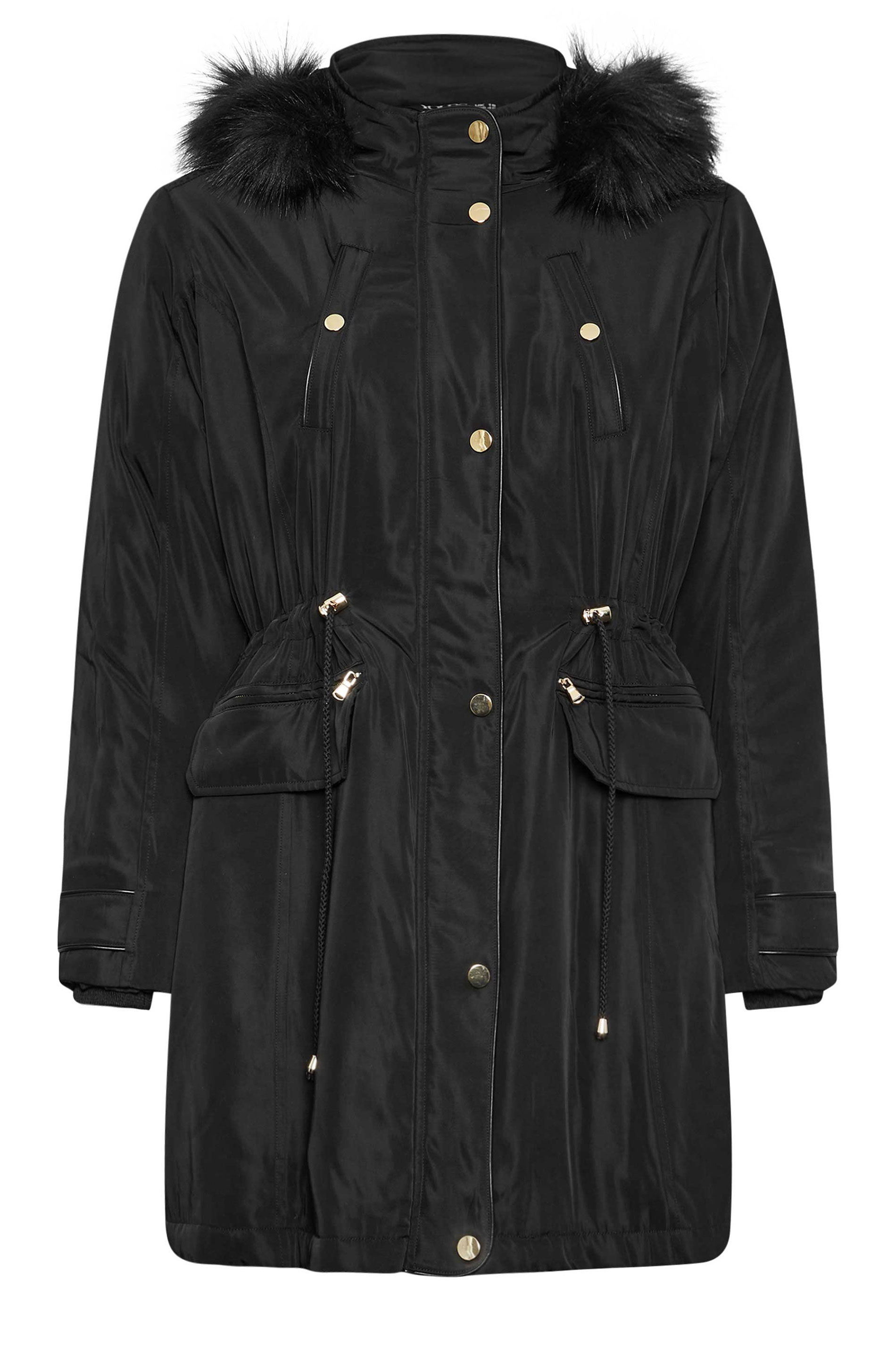 YOURS Plus Size Black Faux Fur Trim Plush Parka Jacket | Yours Clothing 9