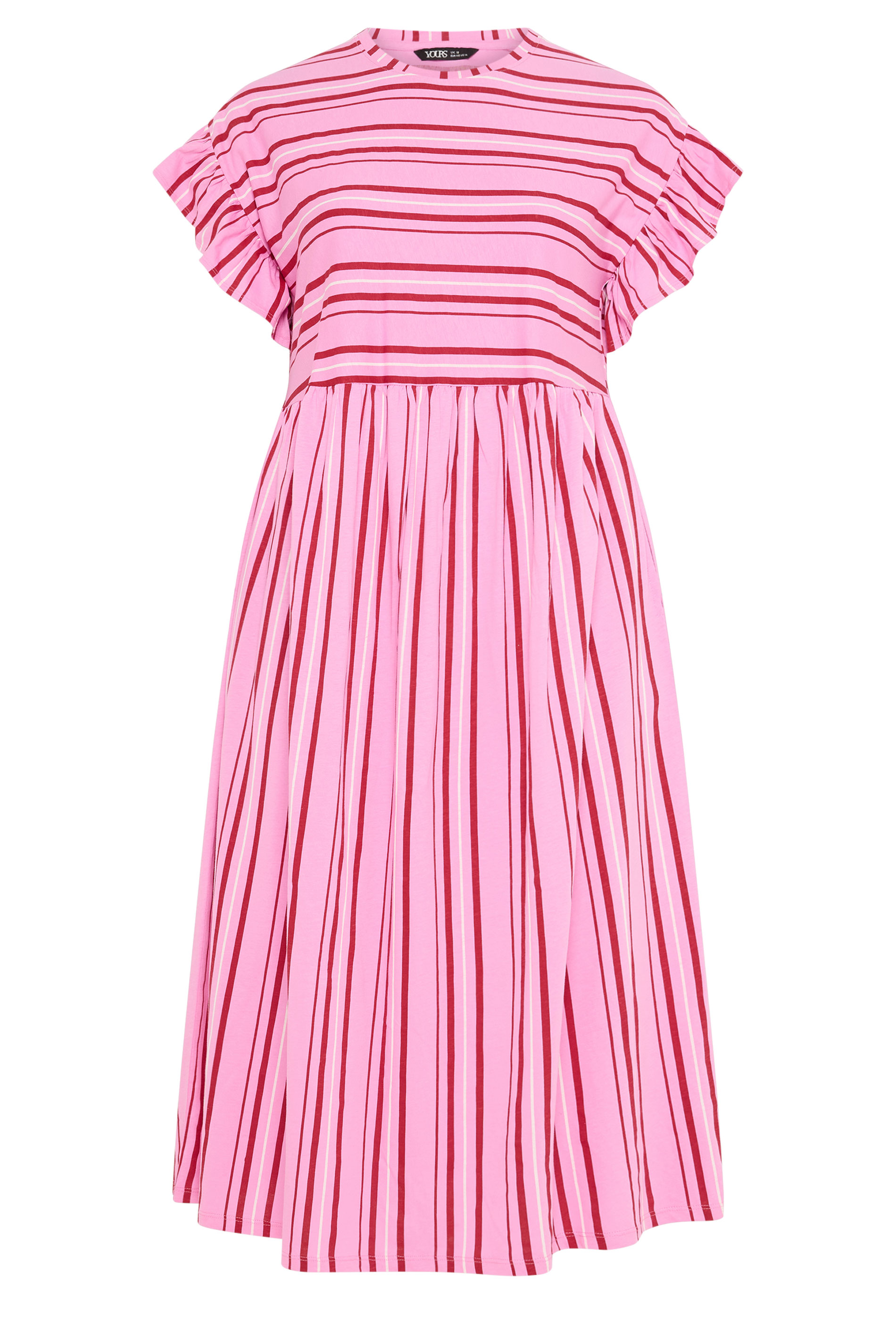 YOURS Plus Size Pink Stripe Frill Sleeve Dress | Yours Clothing 5