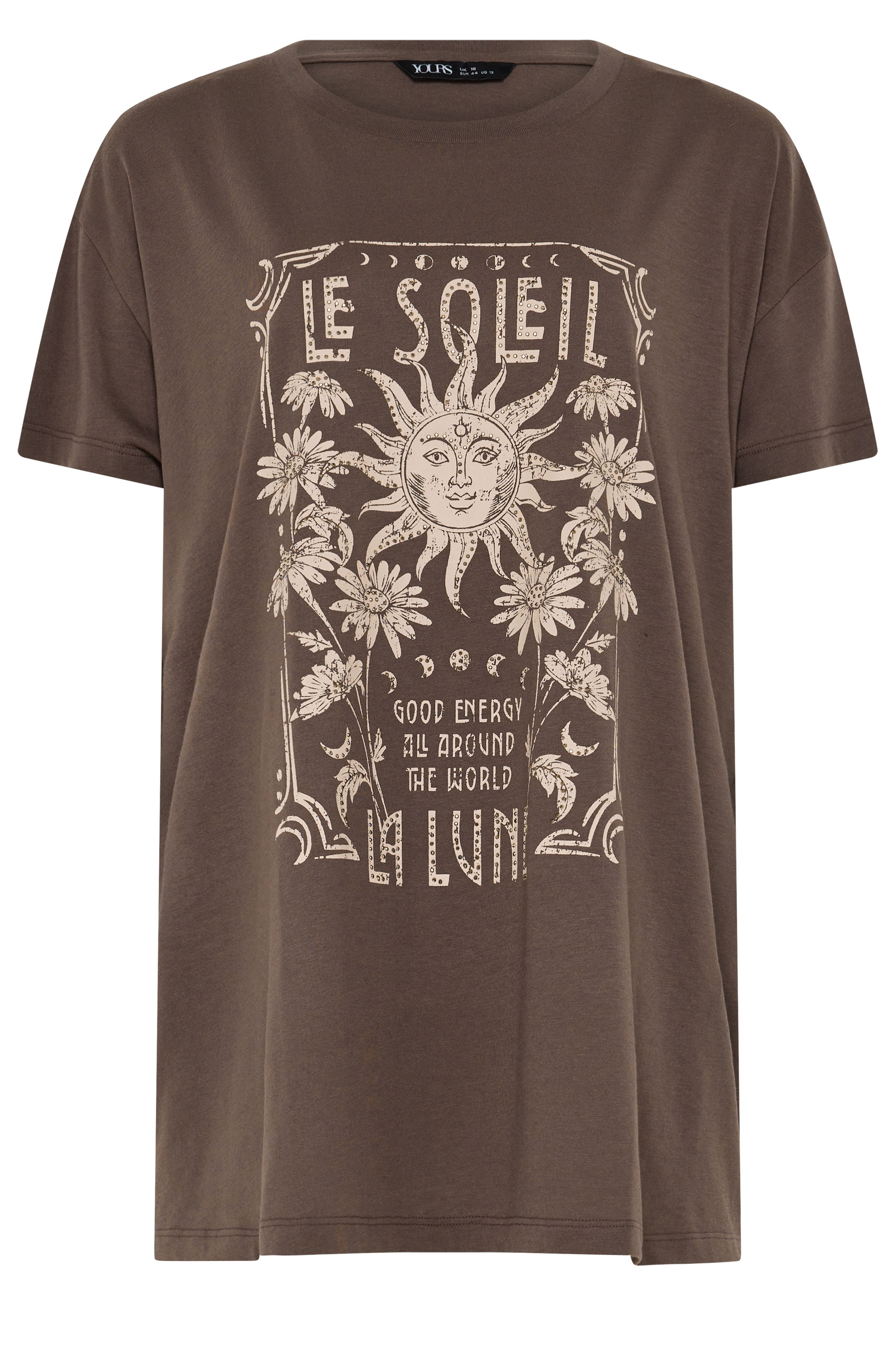 YOURS Plus Size Brown 'Le Soleil' Sun T-Shirt | Yours Clothing 5