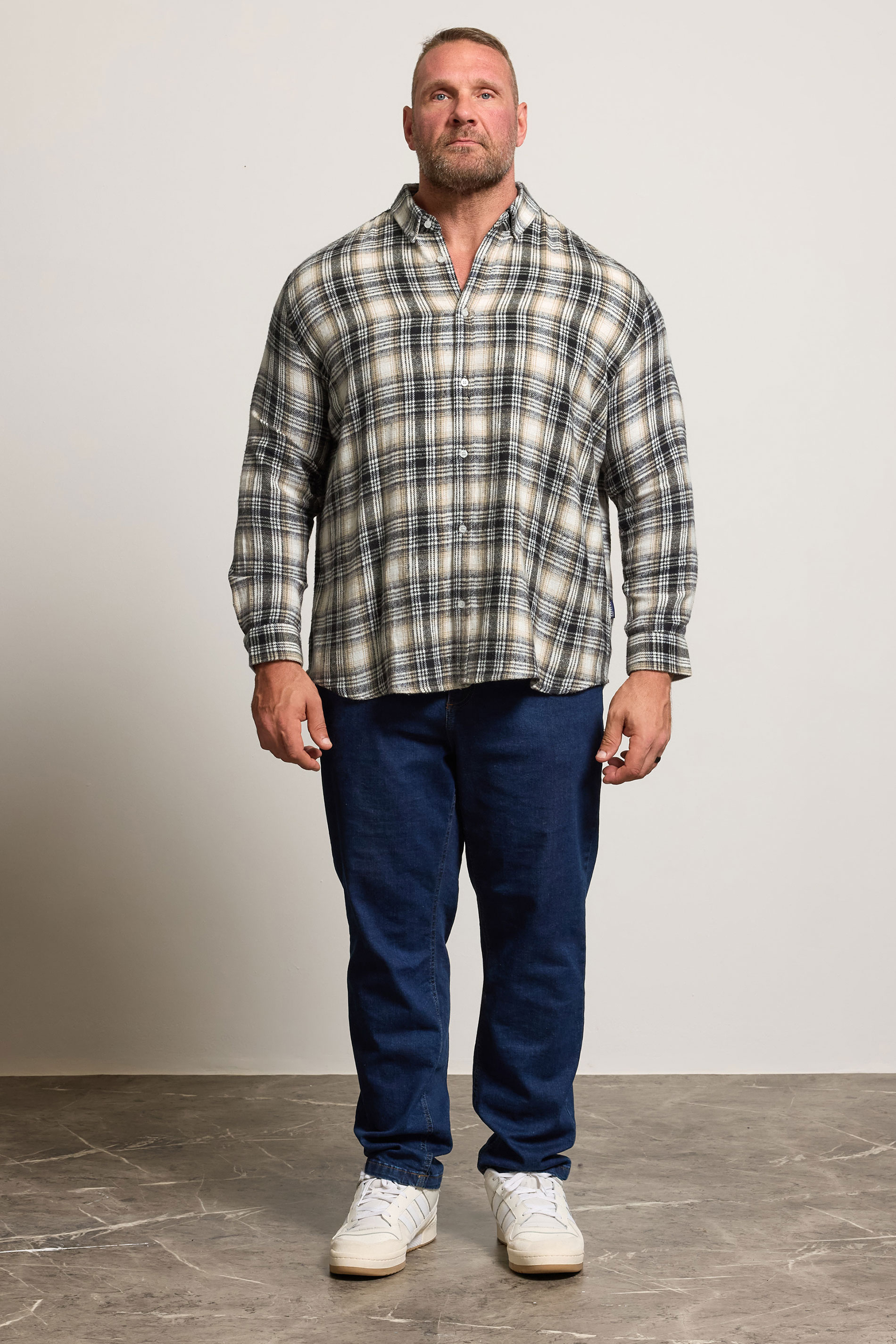 BadRhino Big & Tall Black & Tan Brown Brushed Checked Shirt | BadRhino 2