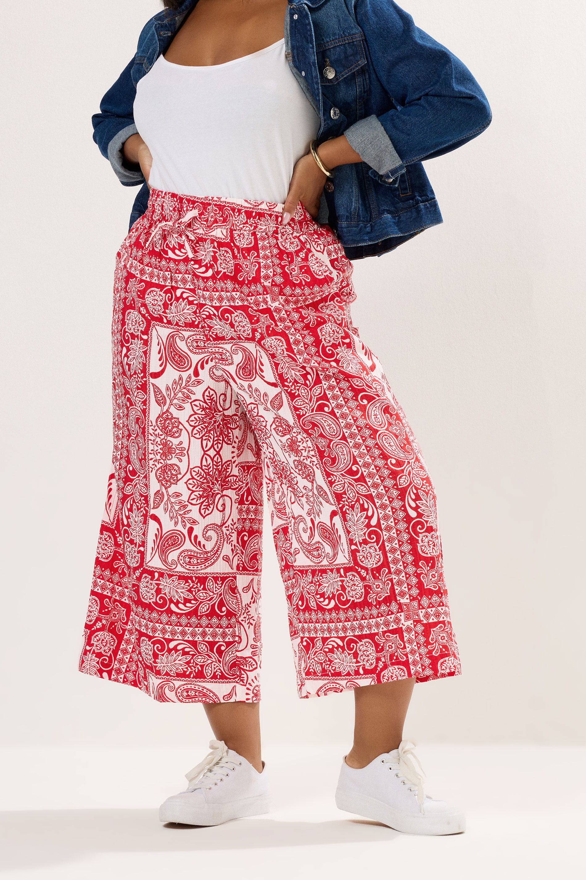 YOURS Plus Size Red Paisley Midaxi Culottes | Yours Clothing 1