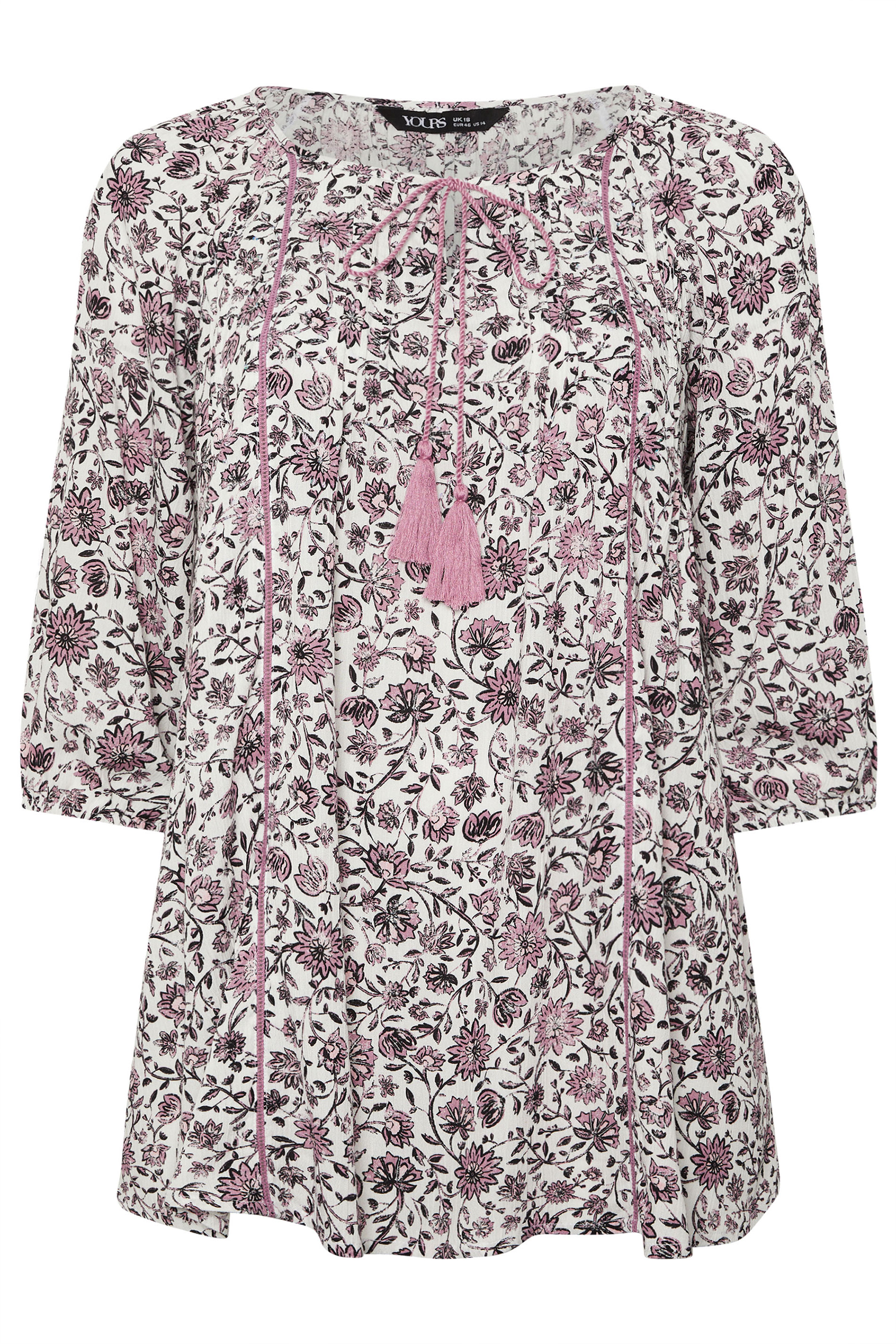 YOURS Plus Size Pink Paisley Print Sequin Tie Neck Top | Yours Clothing 6