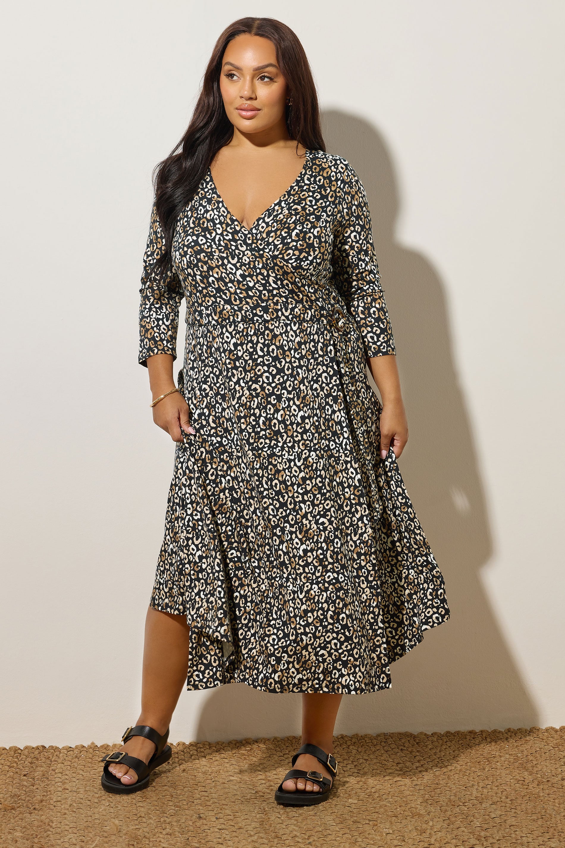 YOURS Plus Size Black Leopard Print Wrap Dress | Yours Clothing 1