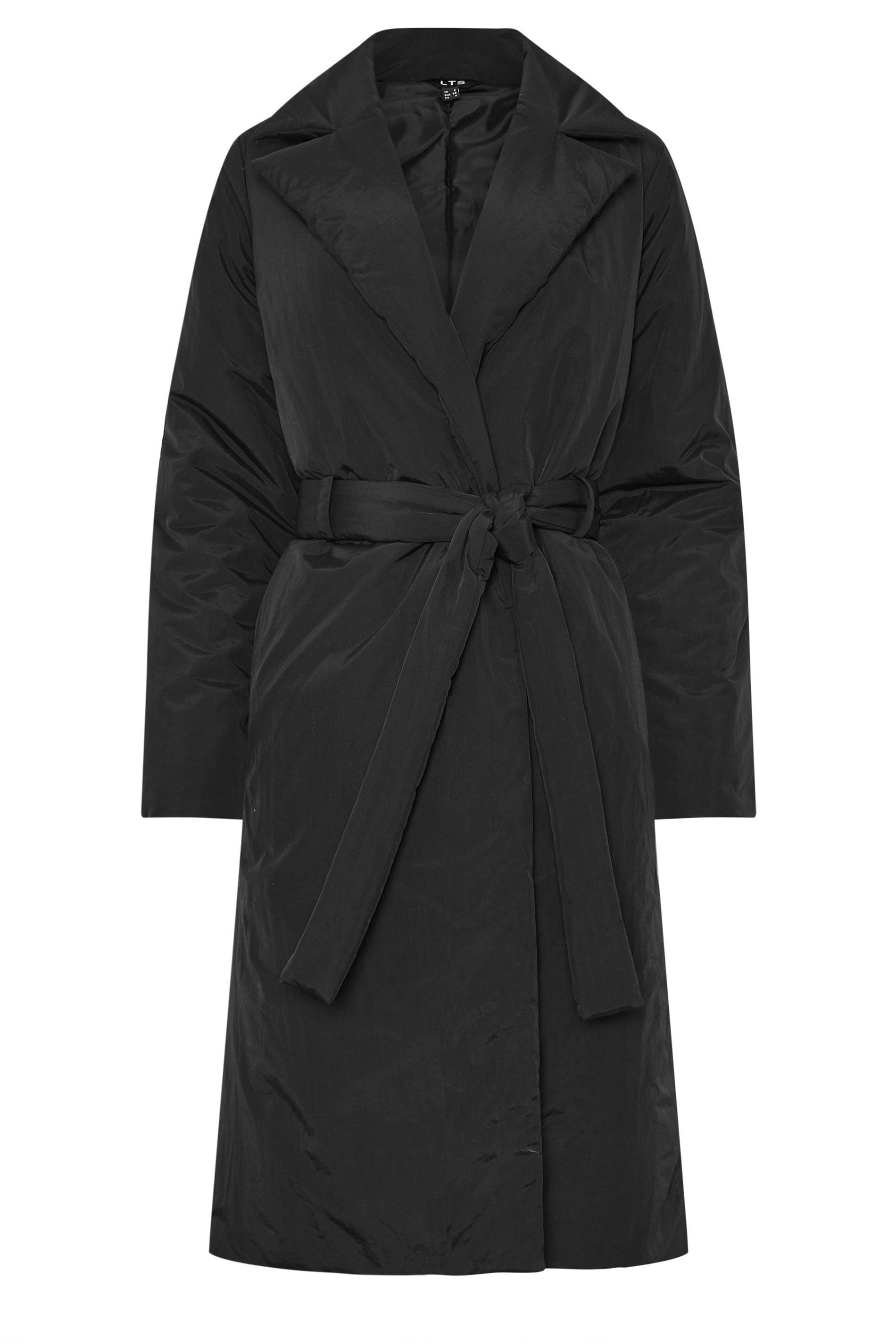 LTS Tall Black Belted Padded Midi Coat | Long Tall Sally 5