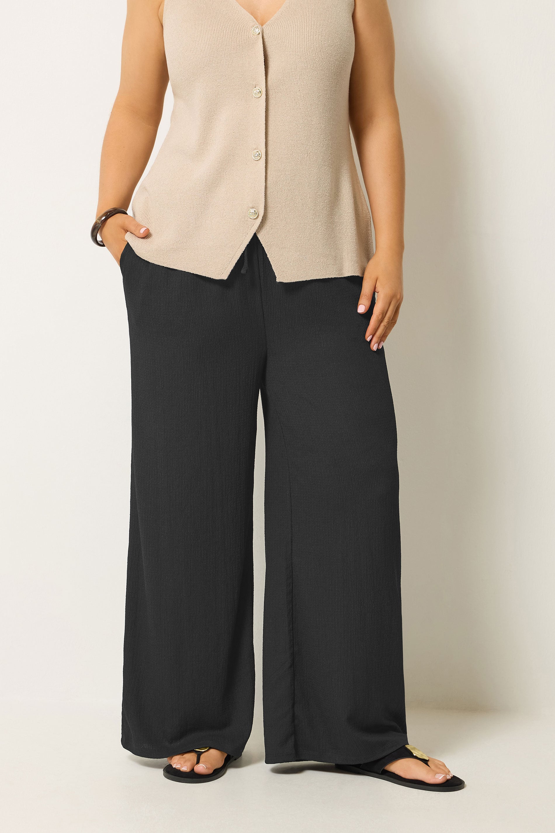 YOURS Plus Size Black Textured Trousers | Yours Clothing 1